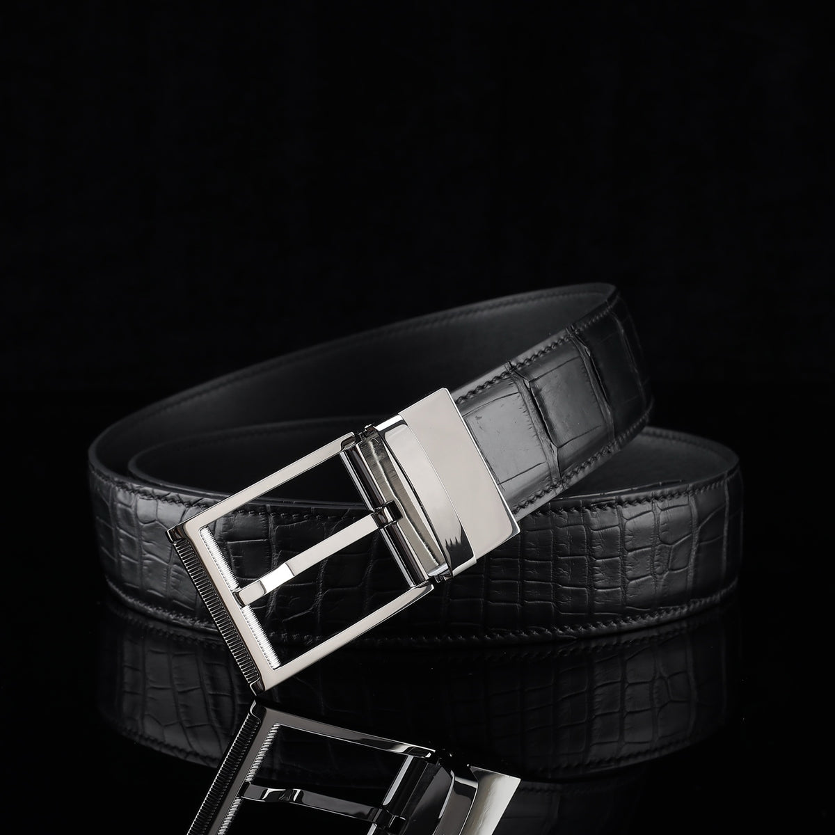 BELTLEY Black Real Alligator Leather Belt – 1.38" | Unisex
