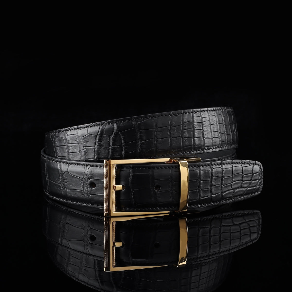 BELTLEY Black Real Alligator Leather Belt – 1.38" | Unisex
