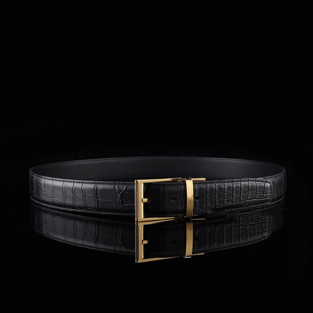 BELTLEY Black Real Alligator Leather Belt – 1.38" | Unisex