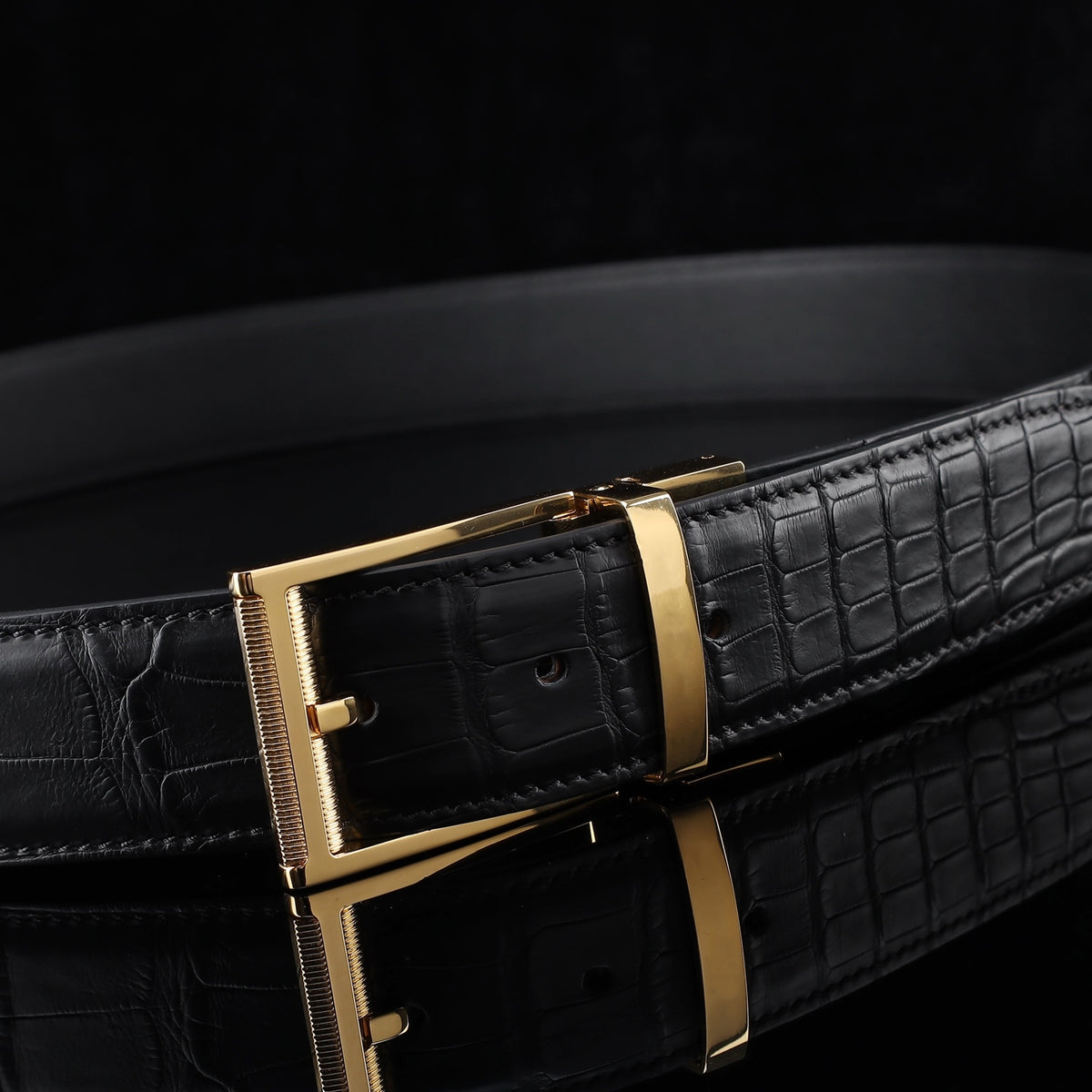 BELTLEY Black Real Alligator Leather Belt – 1.38" | Unisex