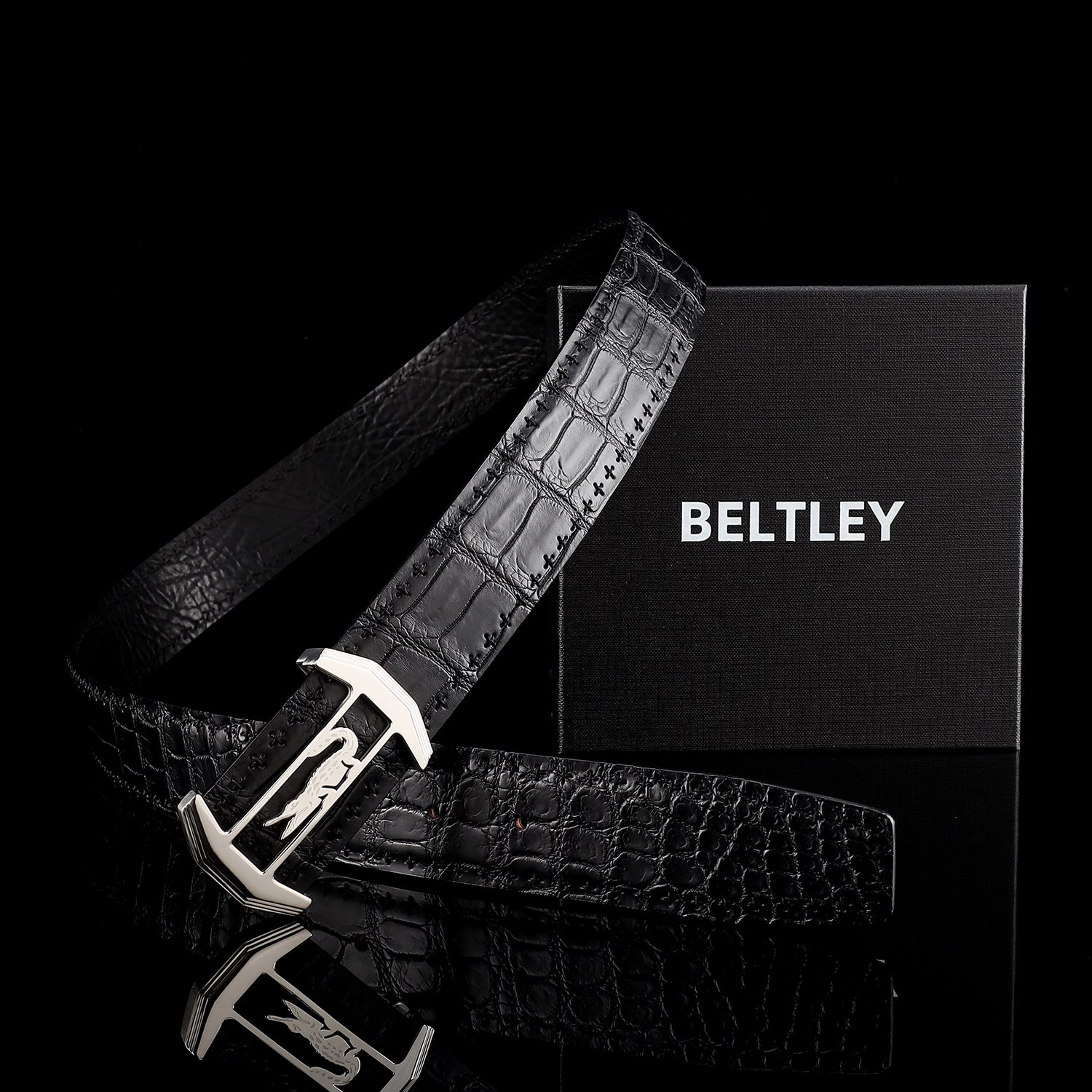 Black Real Crocodile Leather Belt For Men — edge detail | BELTLEY