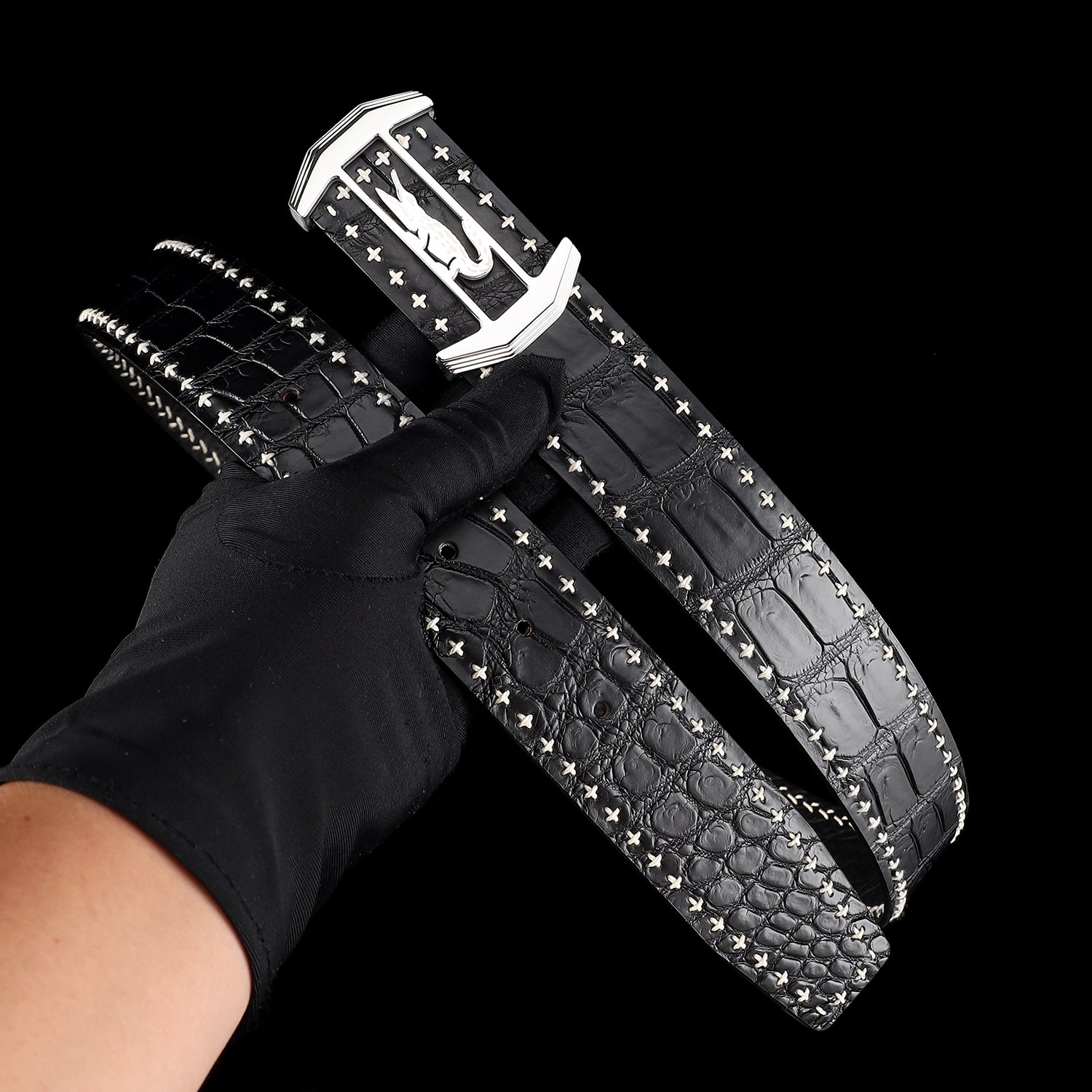 Black Real Crocodile Leather Belt For Men — reverse side | BELTLEY