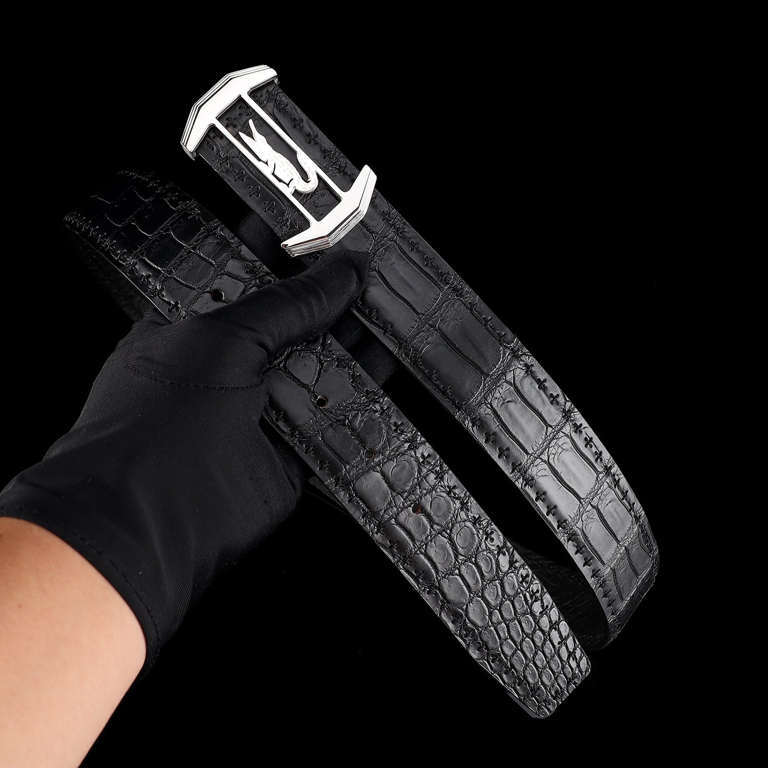 Black Real Crocodile Leather Belt For Men — additional view 12 | BELTLEY