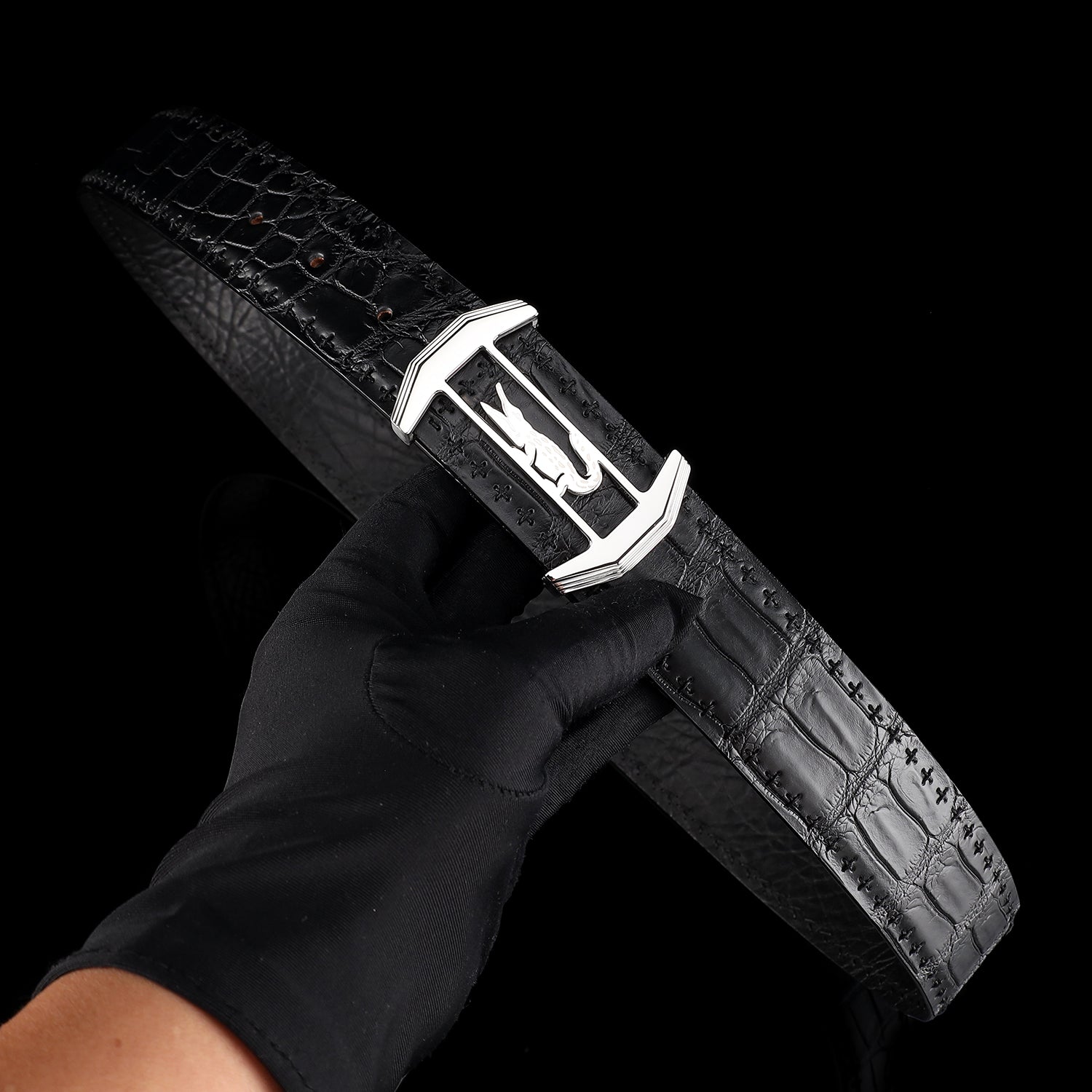 Black Real Crocodile Leather Belt For Men — additional view 13 | BELTLEY