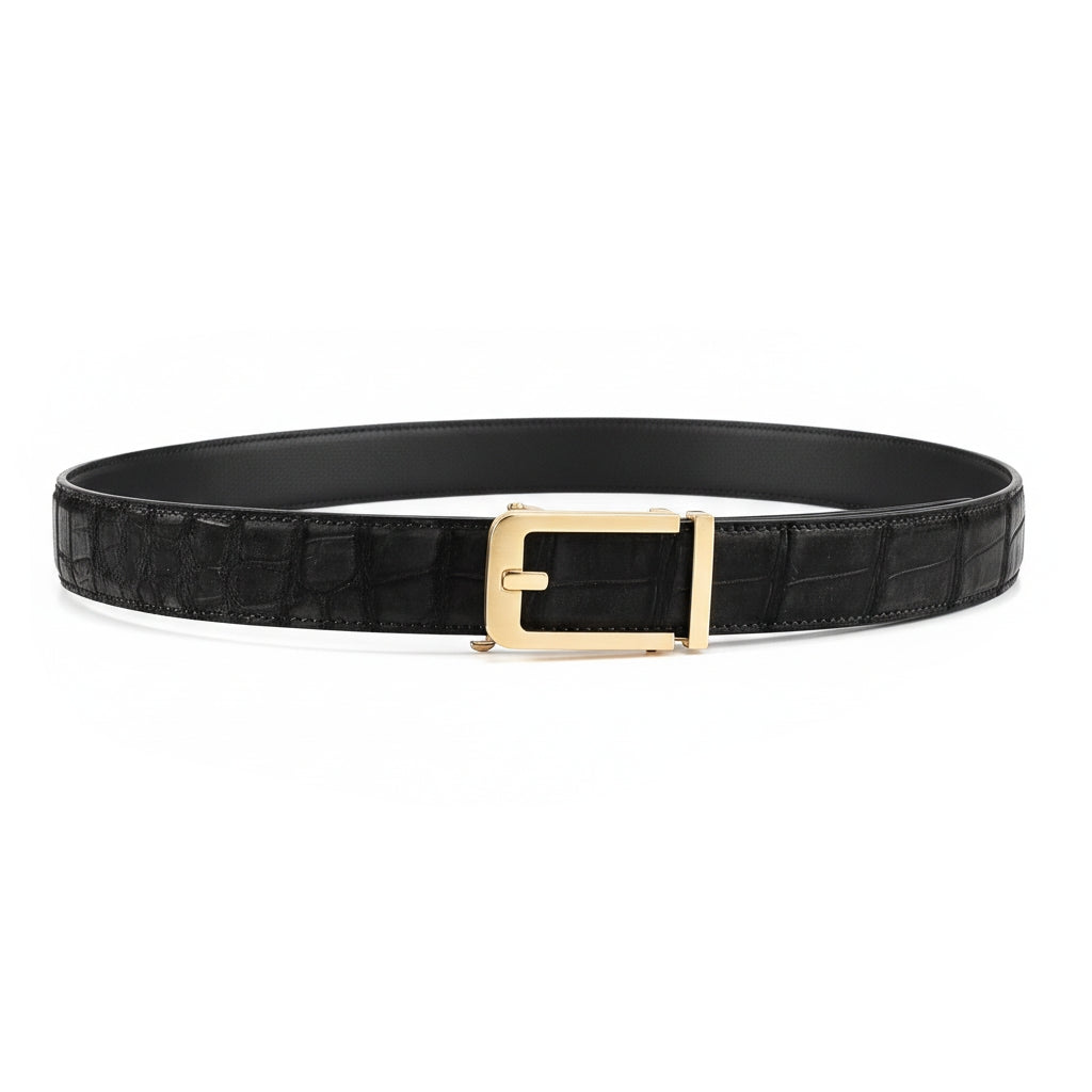 BELTLEY Black Sueded Nile Crocodile Leather Belt