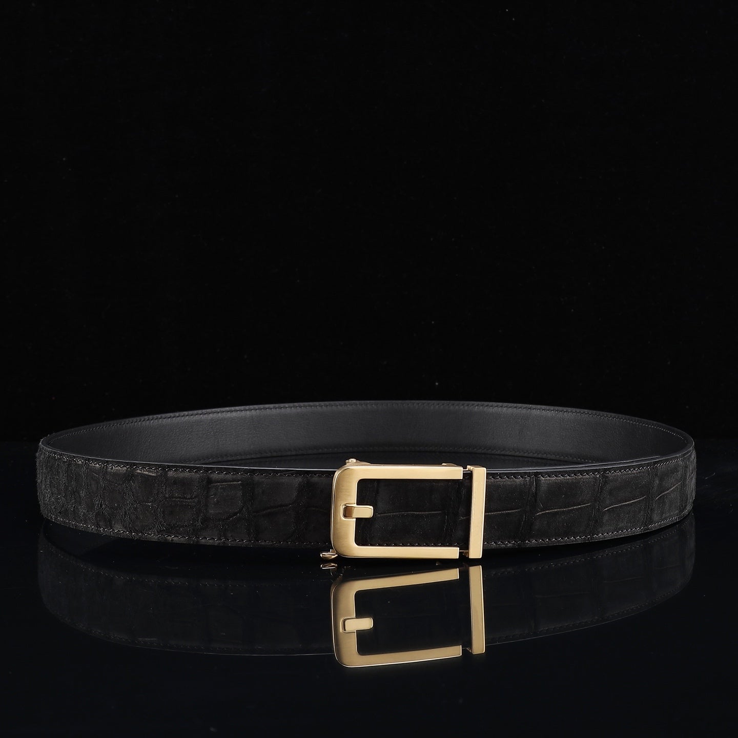BELTLEY Black Sueded Nile Crocodile Leather Belt
