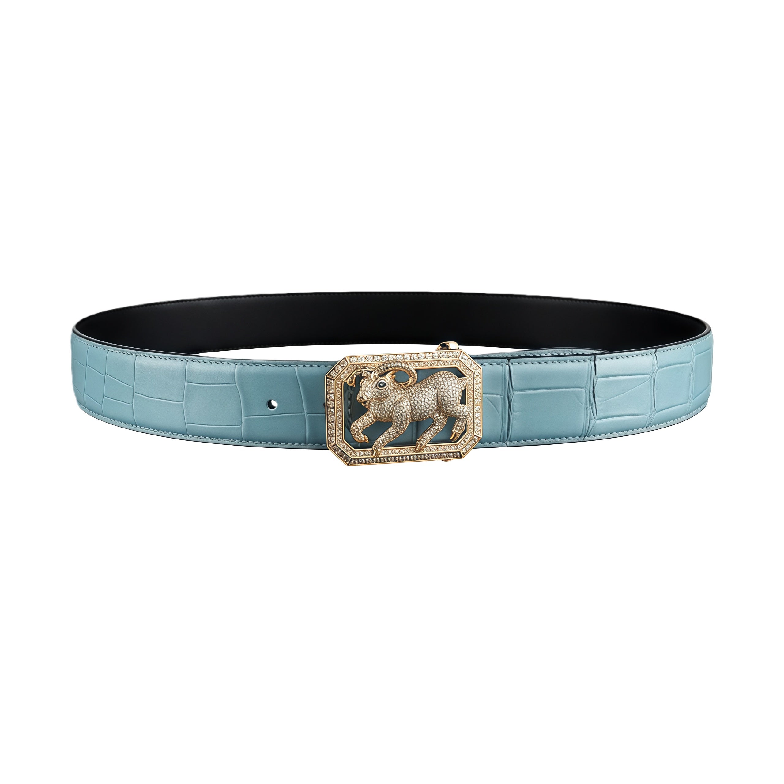 BELTLEY Blue Exotic Crocodile Leather Belt with Goat Buckle
