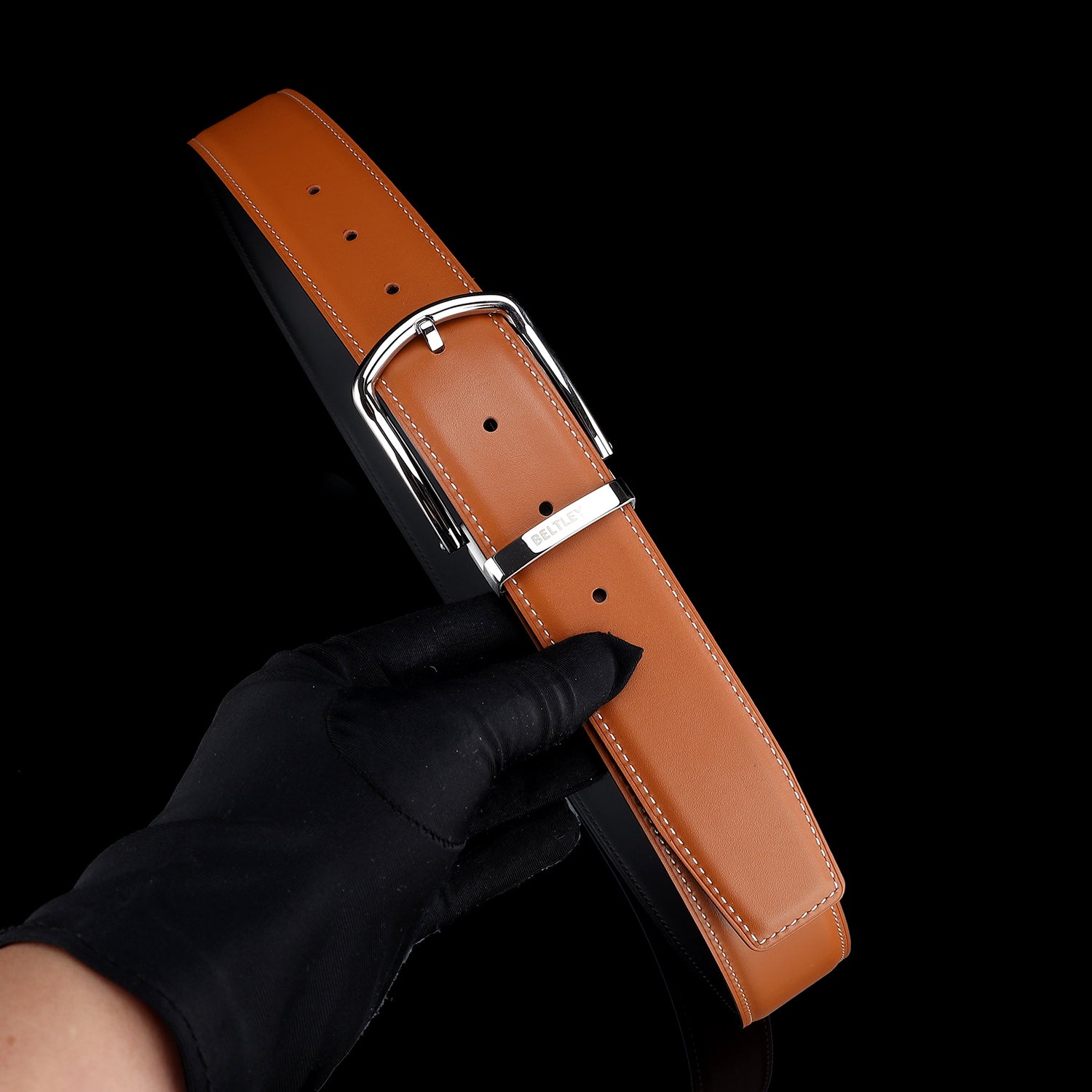 BELTLEY Bright Tan Smooth Leather Belt-Unisex