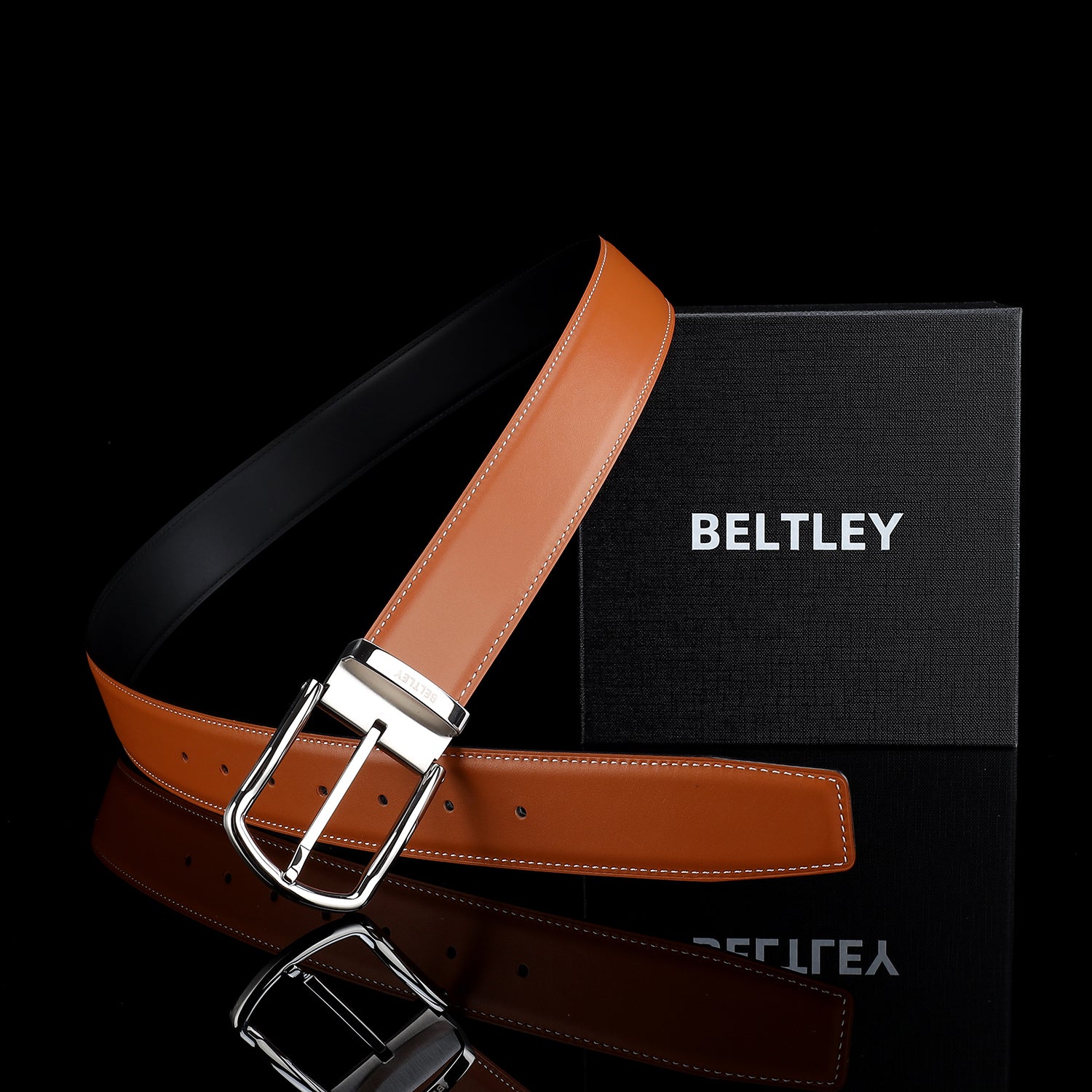 BELTLEY Bright Tan Smooth Leather Belt-Unisex