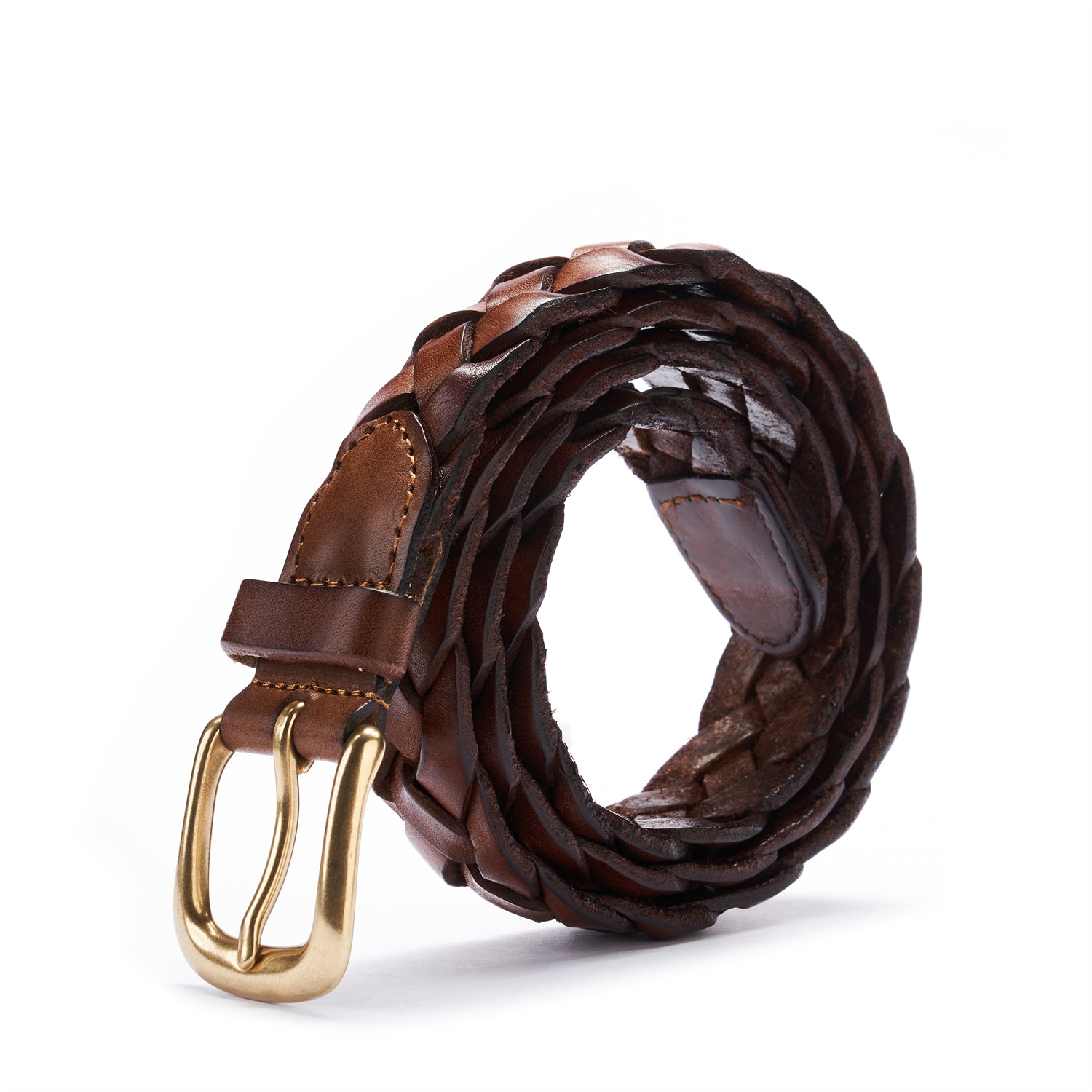 BELTLEY Brown Braided Leather Belt for Women with Brass Buckle 1.18 Inches