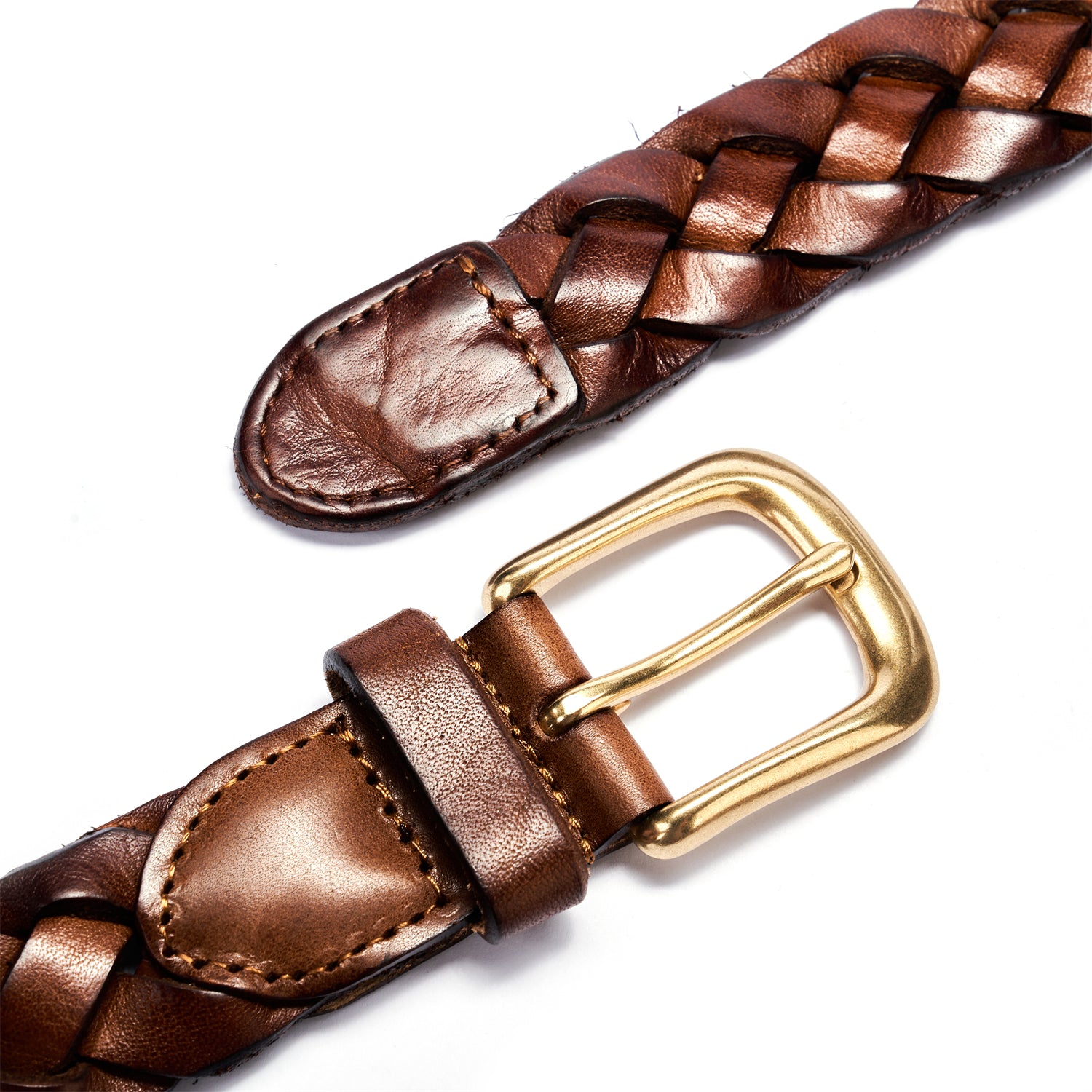 BELTLEY Brown Braided Leather Belt for Women with Brass Buckle 1.18 Inches