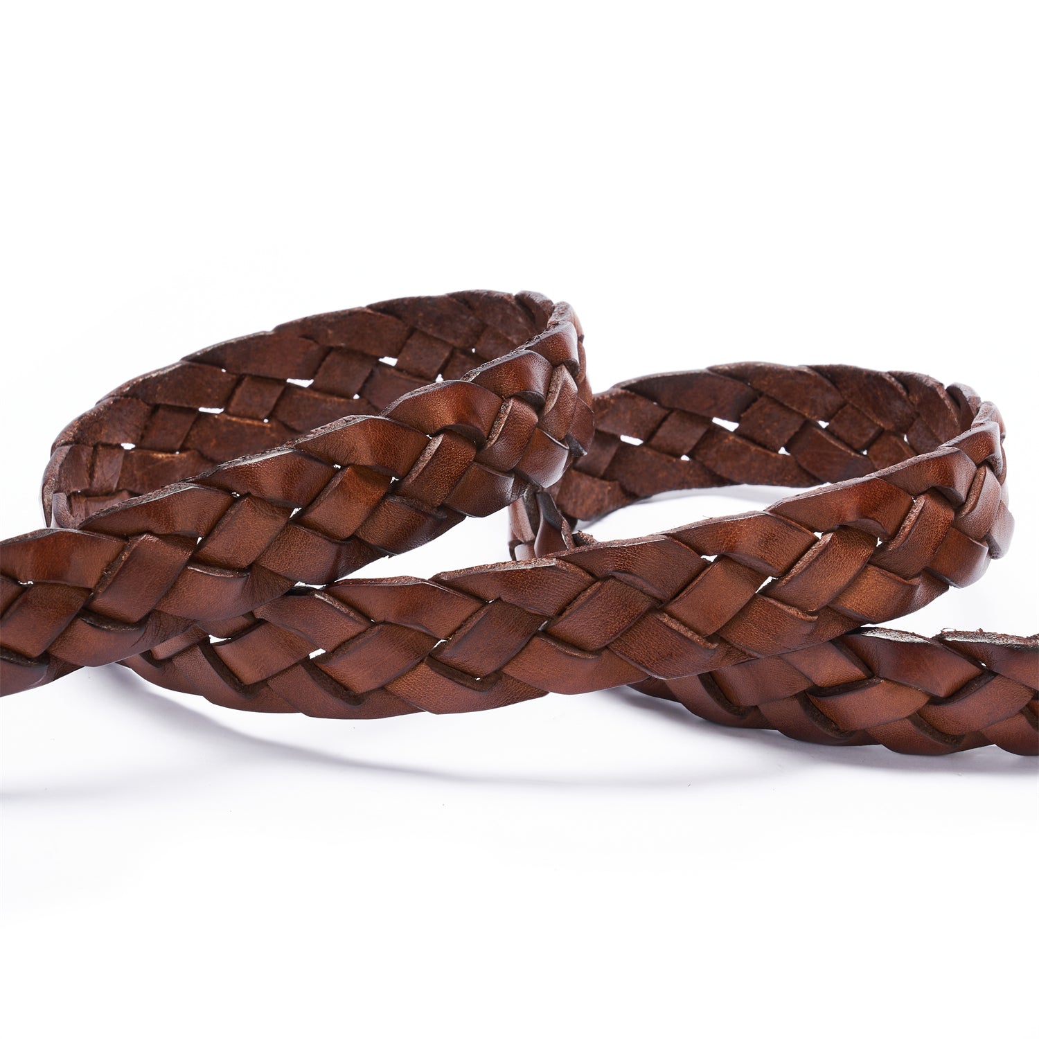 BELTLEY Brown Braided Leather Belt for Women with Brass Buckle 1.18 Inches