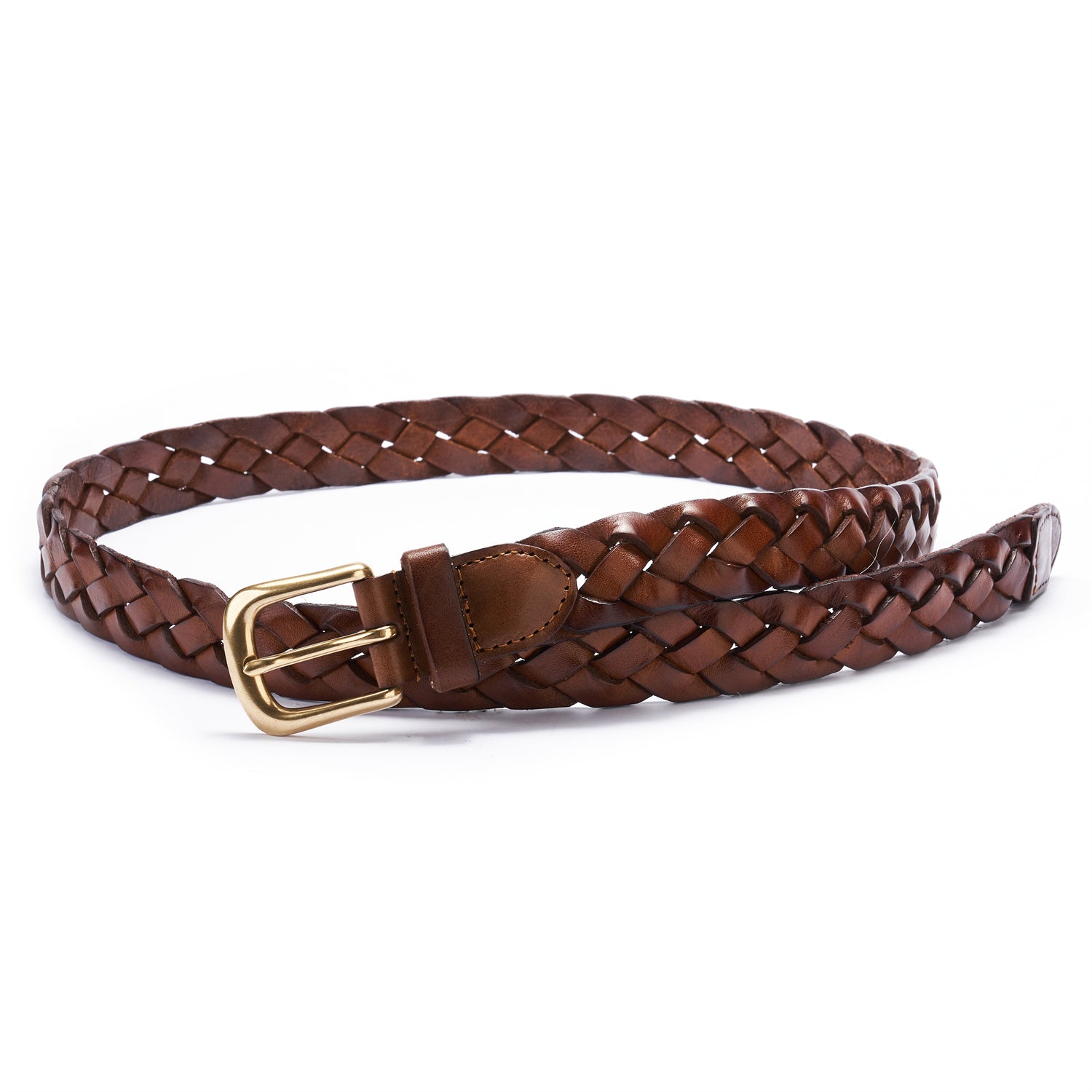 BELTLEY Brown Braided Leather Belt for Women with Brass Buckle 1.18 Inches