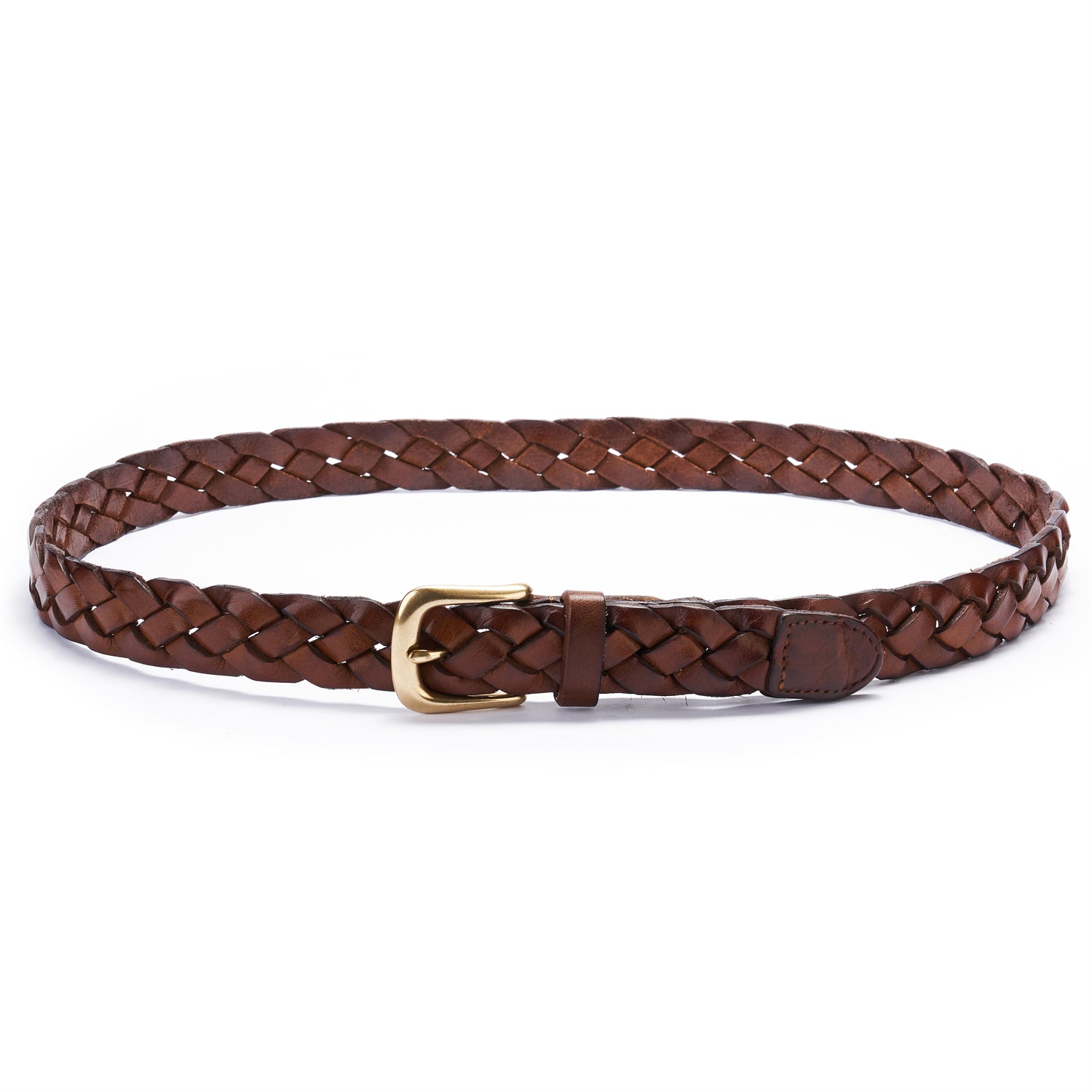 BELTLEY Brown Braided Leather Belt for Women with Brass Buckle 1.18 Inches