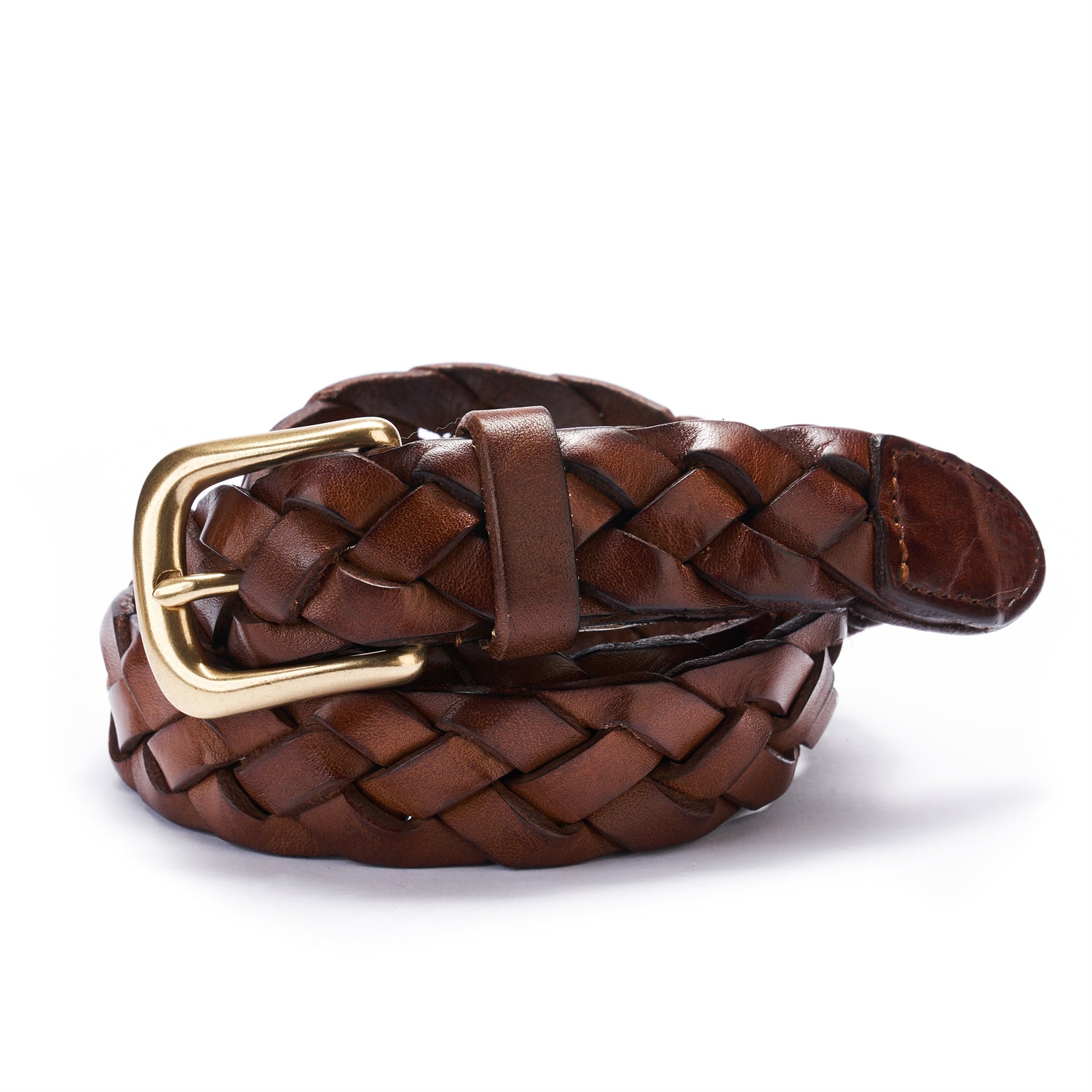 BELTLEY Brown Braided Leather Belt for Women with Brass Buckle 1.18 Inches
