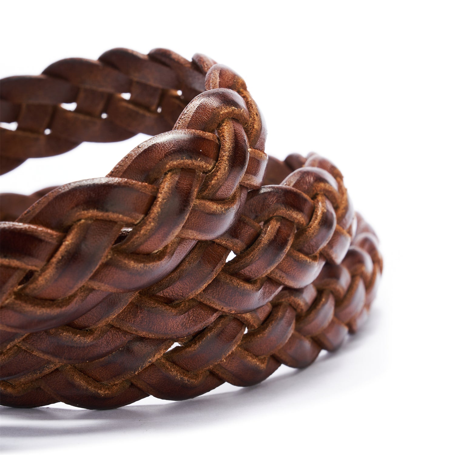 BELTLEY Brown Braided Leather Belt with O-Buckle-1 Inches