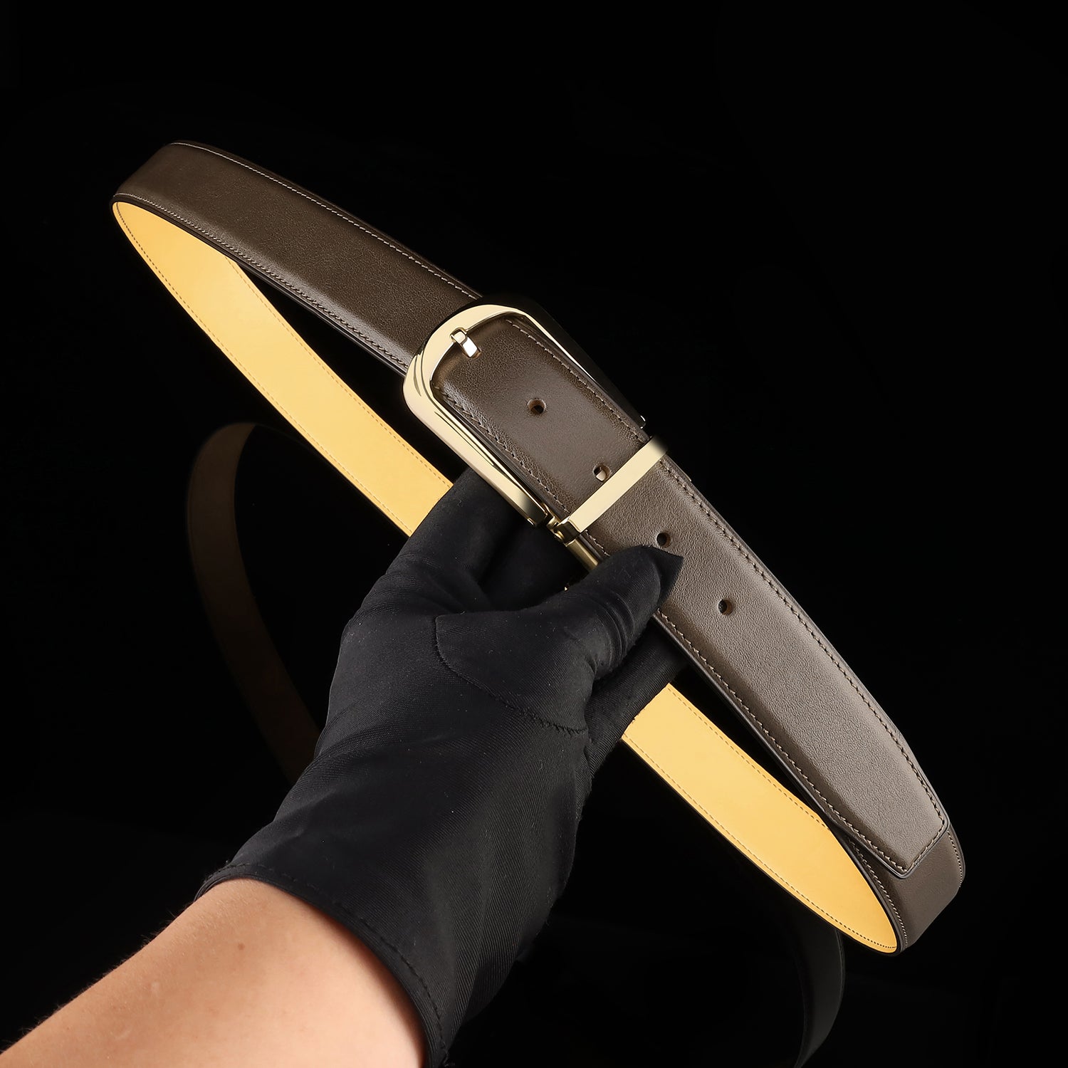 BELTLEY Brown Calfskin Dress Leather Belt For Men