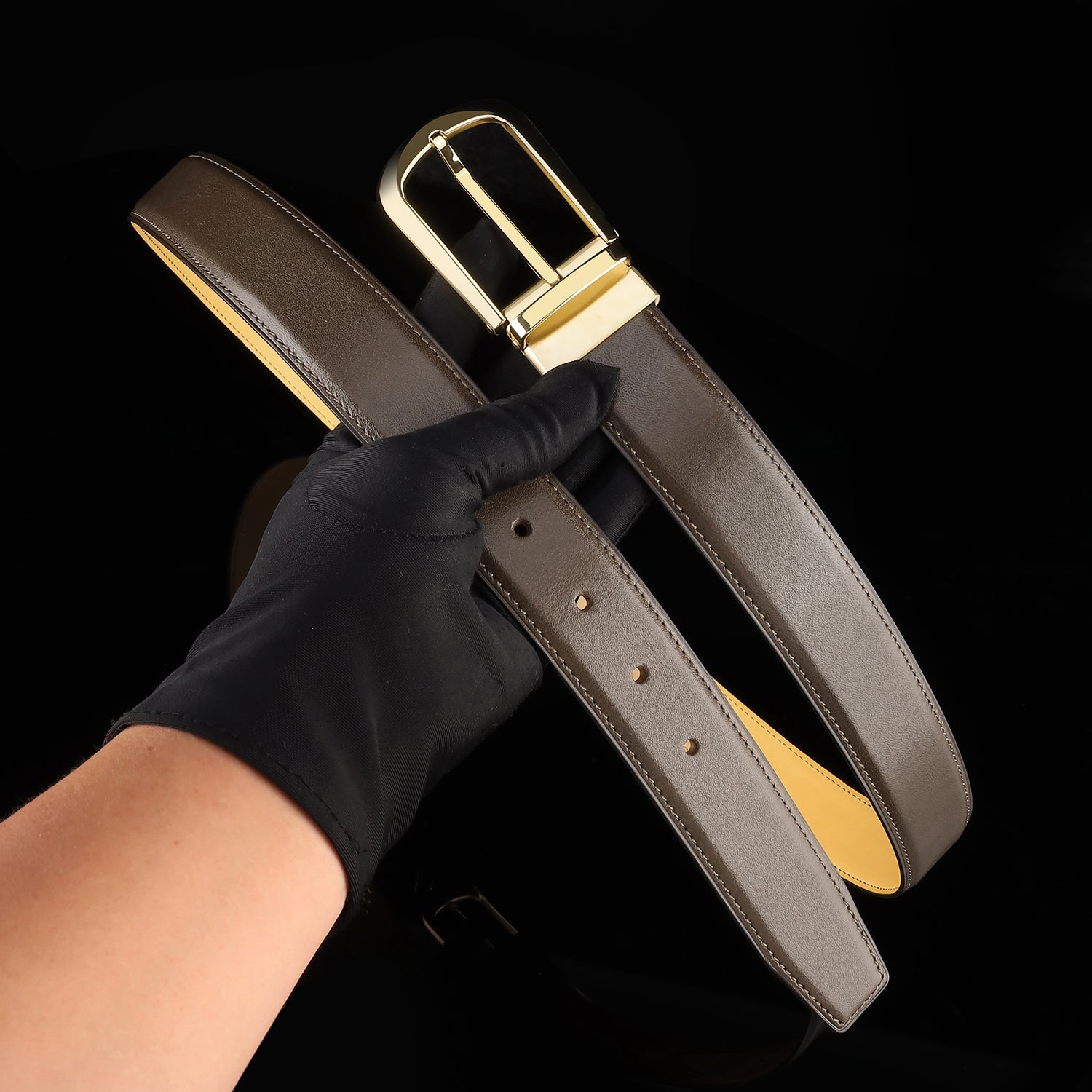 BELTLEY Brown Calfskin Dress Leather Belt For Men