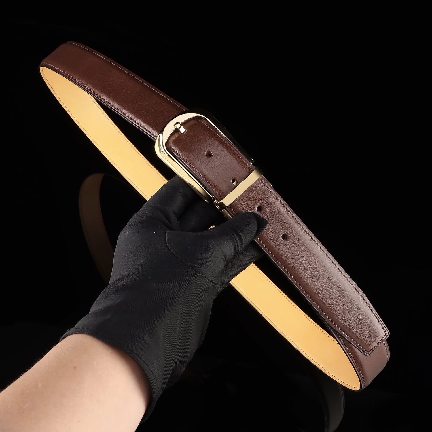 BELTLEY Brown Calfskin Dress Leather Belt For Men