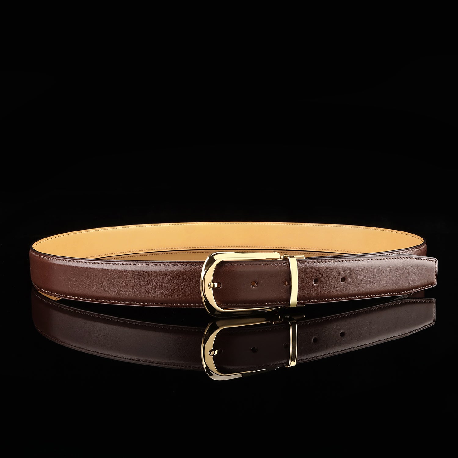 BELTLEY Brown Calfskin Dress Leather Belt For Men