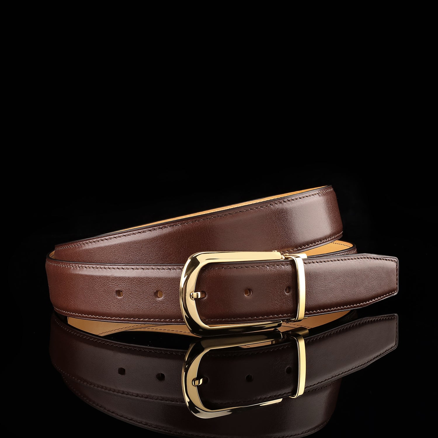 BELTLEY Brown Calfskin Dress Leather Belt For Men