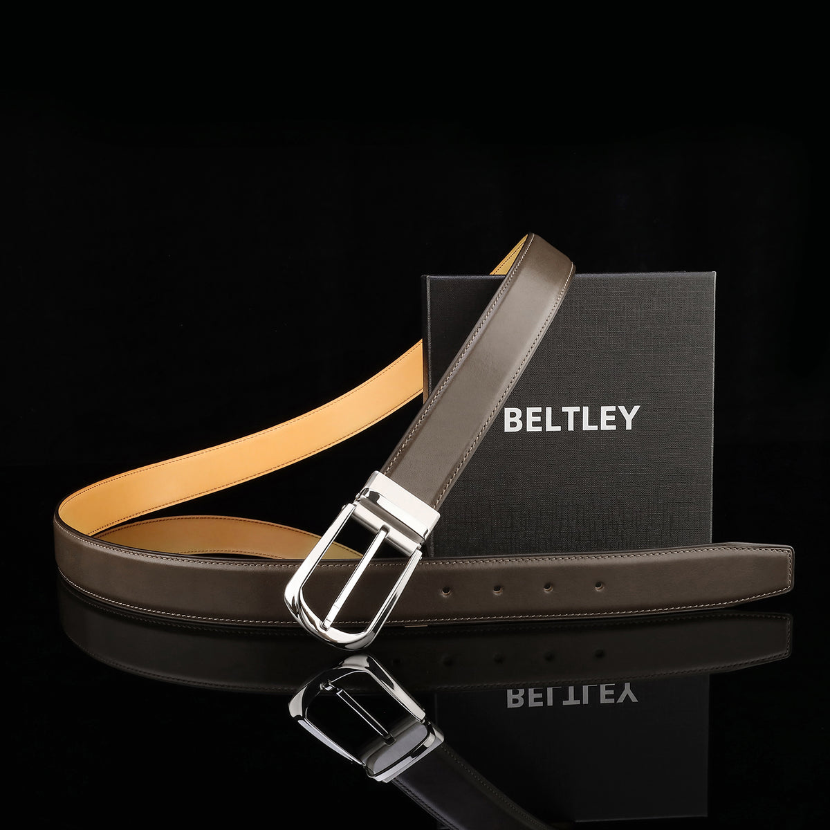BELTLEY Brown Calfskin Leather Belt Size 30-48 Inches
