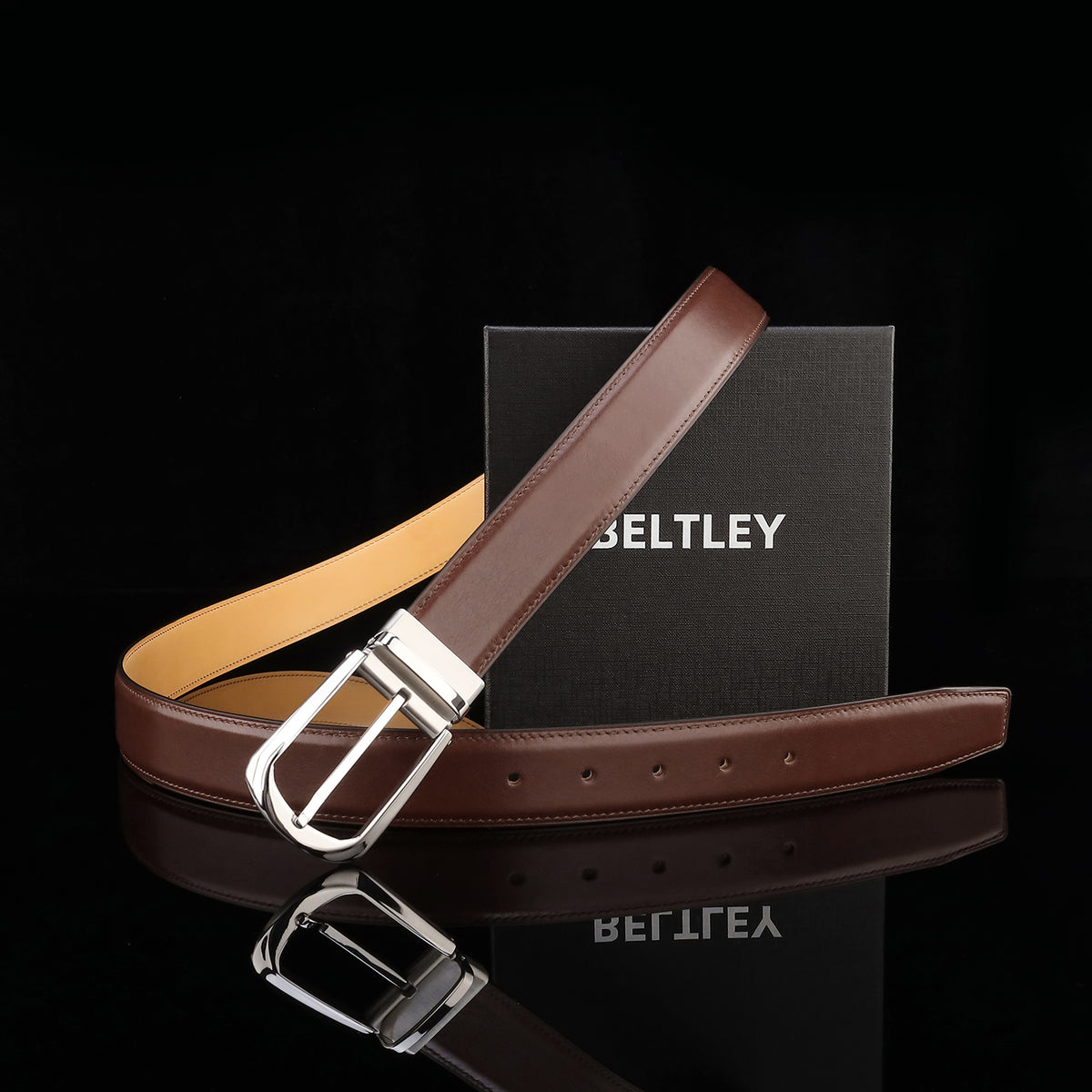 BELTLEY Brown Calfskin Leather Belt Size 30-48 Inches