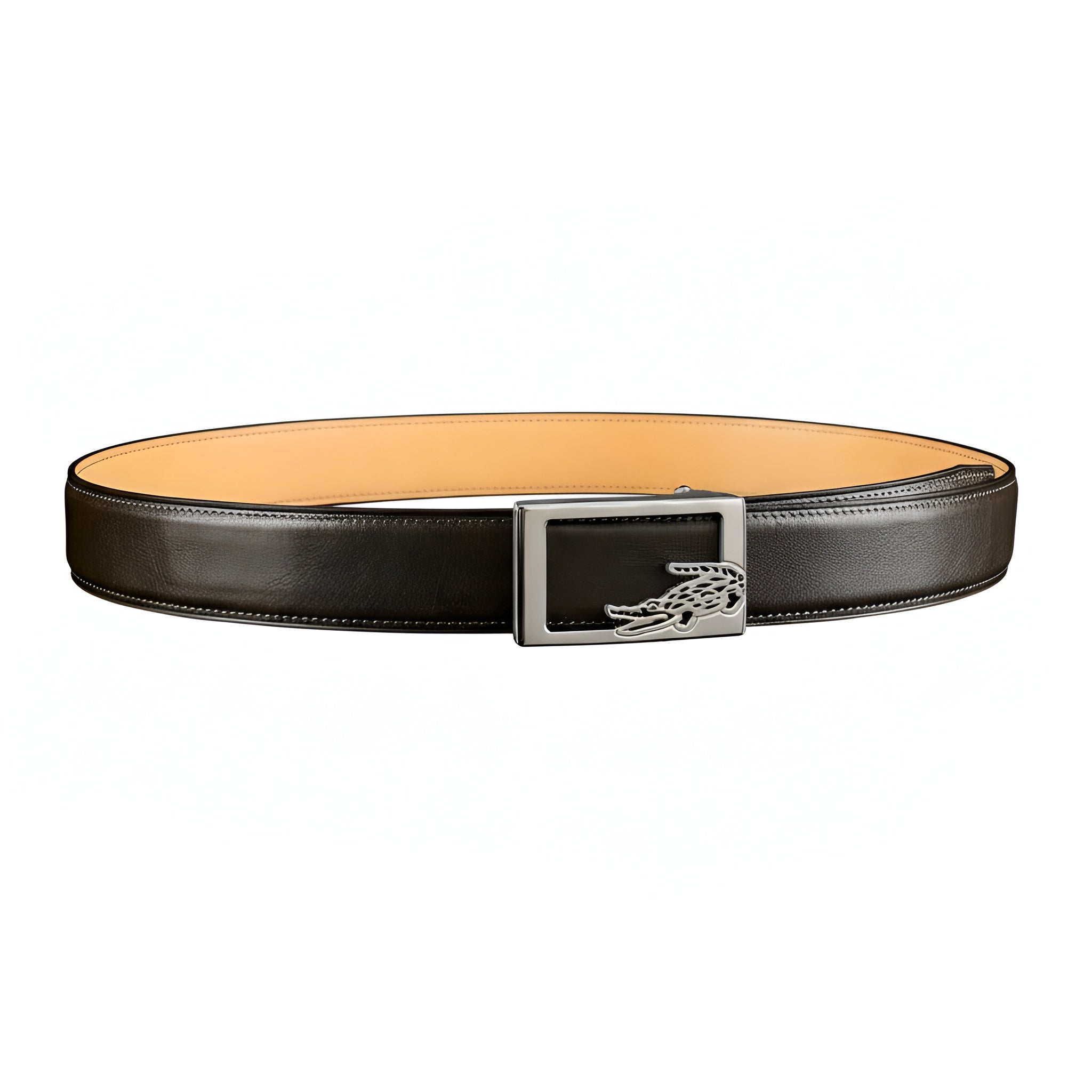 Brown Calfskin Leather Belt with Crocodile Buckle — additional view 17 | BELTLEY