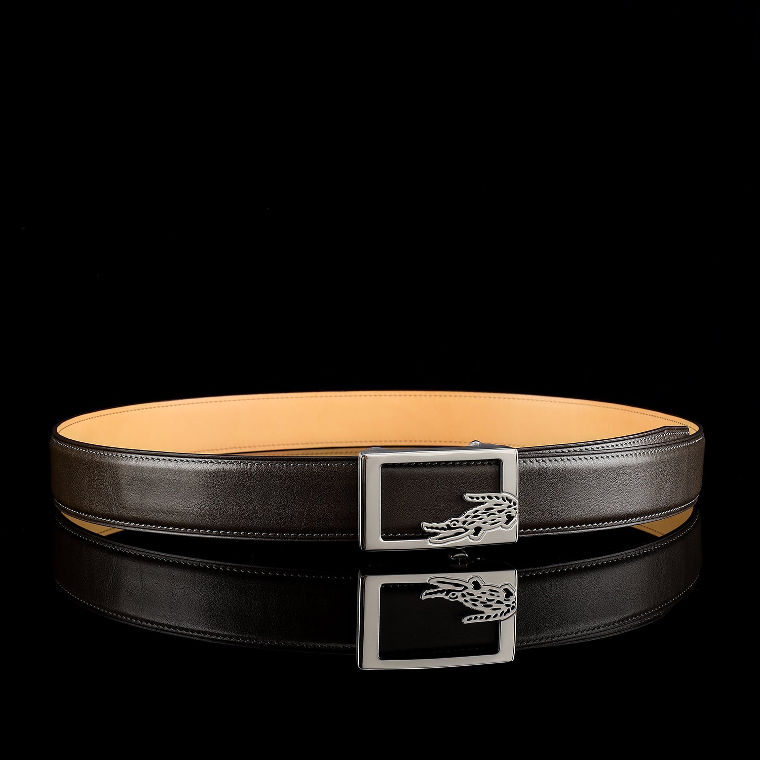 Brown Calfskin Leather Belt with Crocodile Buckle — packaging | BELTLEY