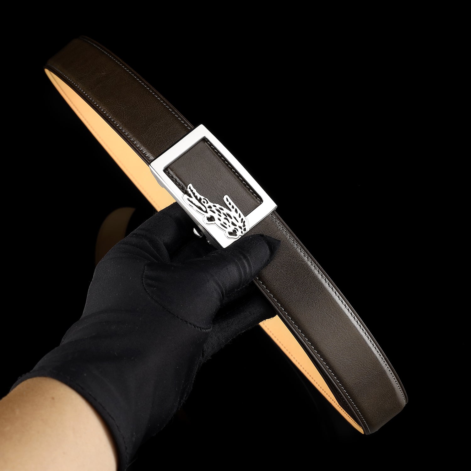Brown Calfskin Leather Belt with Crocodile Buckle — additional view 13 | BELTLEY