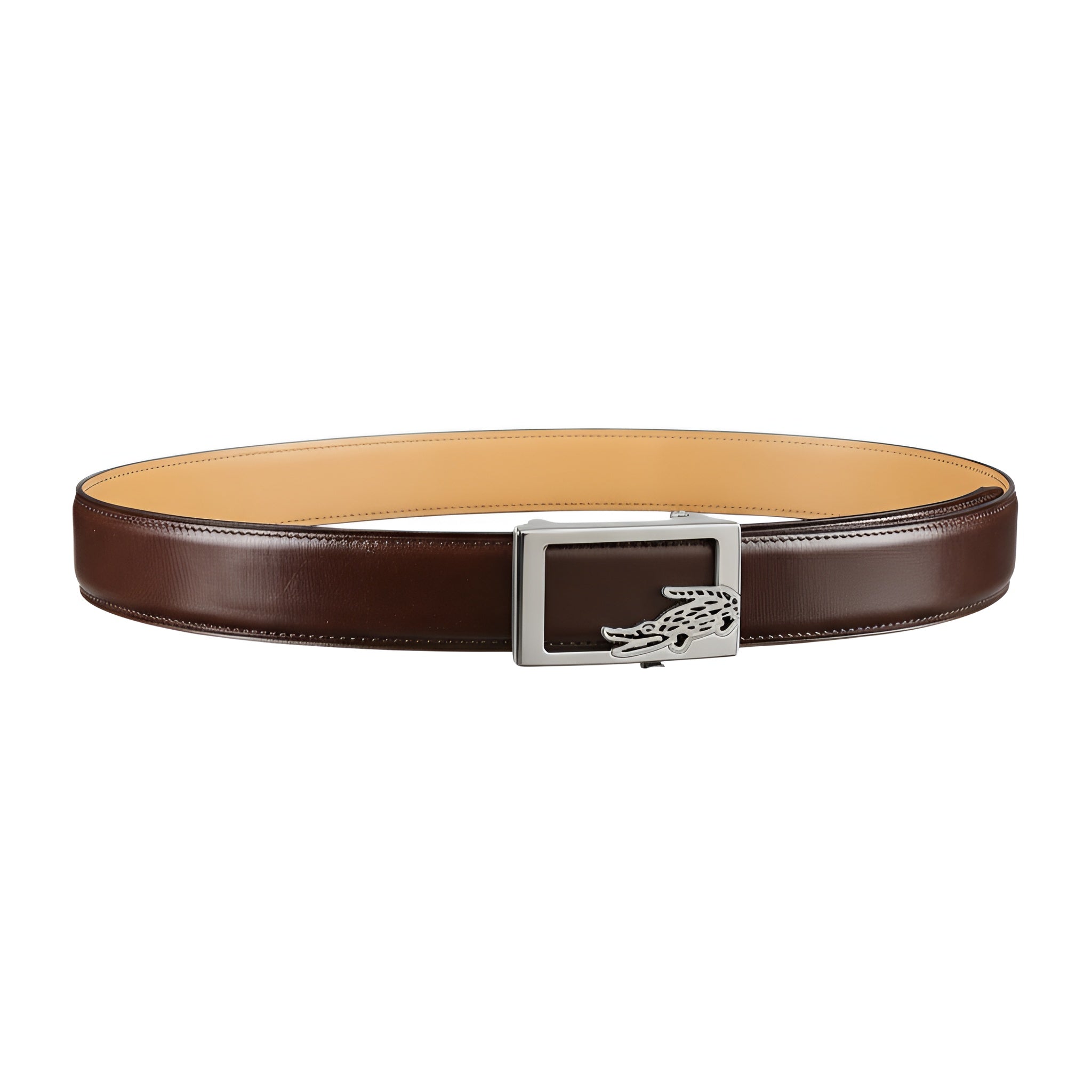Brown Calfskin Leather Belt with Crocodile Buckle — edge detail | BELTLEY