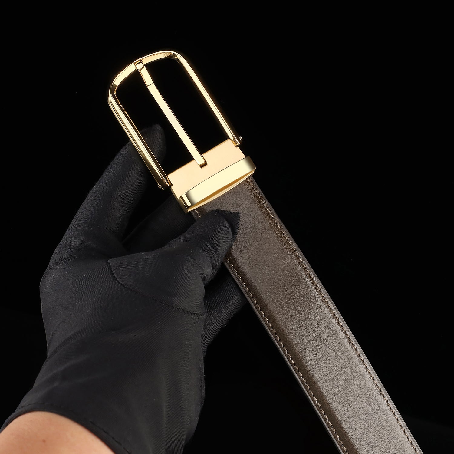 BELTLEY Brown Calfskin Leather Belt with Gold Prong Buckle