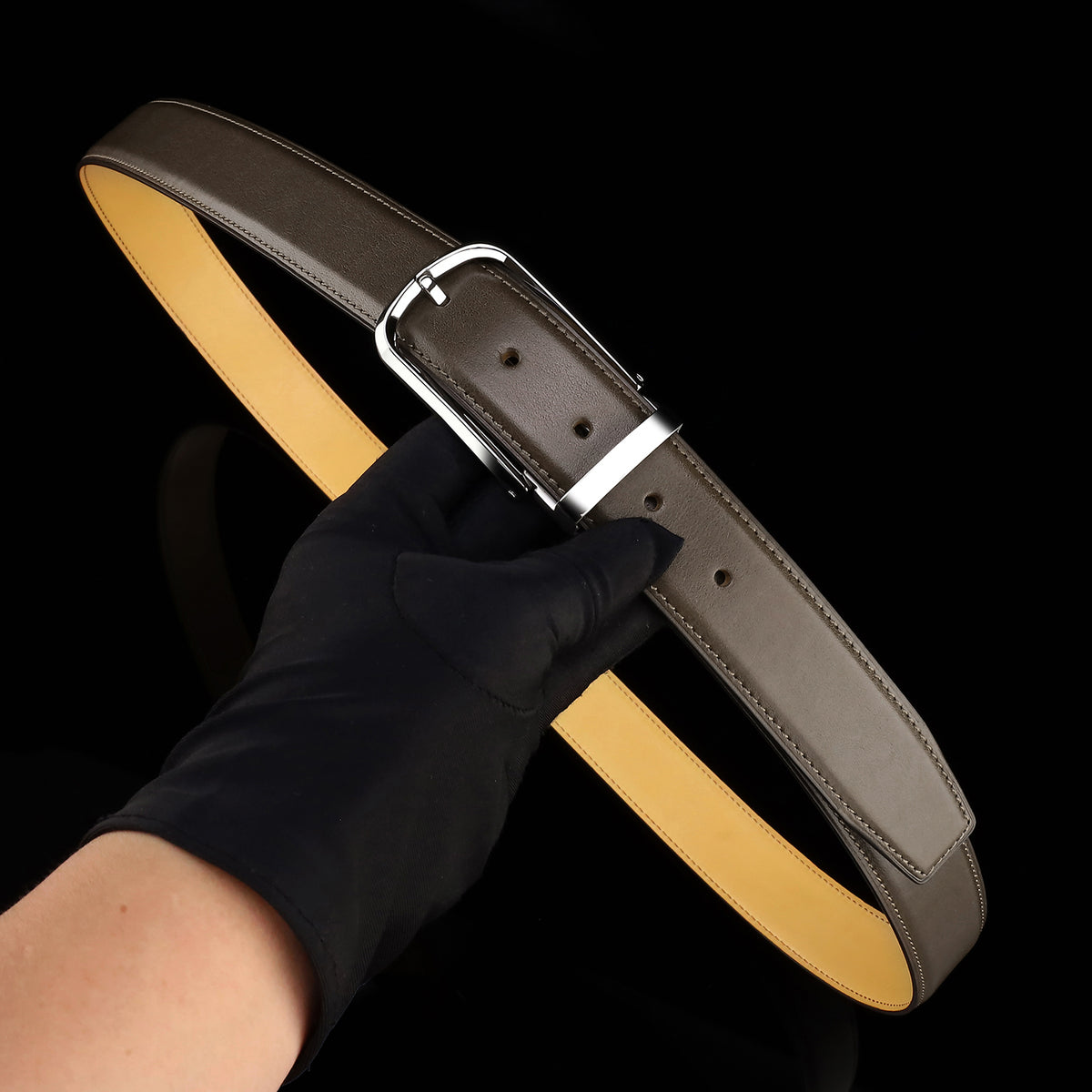 BELTLEY Brown Calfskin Leather Belt with Silver Buckle
