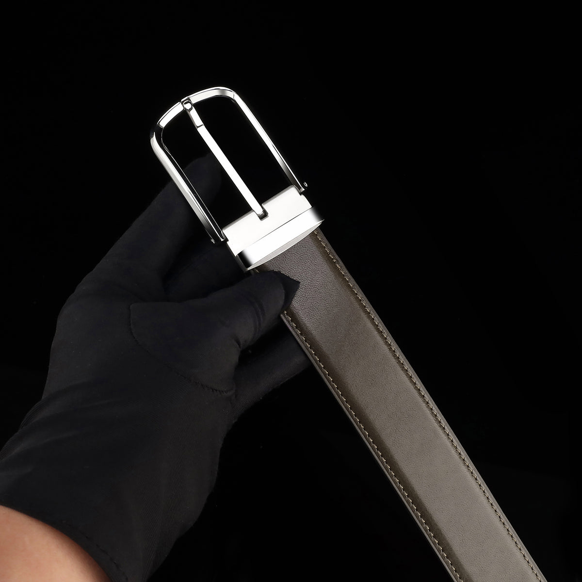 BELTLEY Brown Calfskin Leather Belt with Silver Buckle