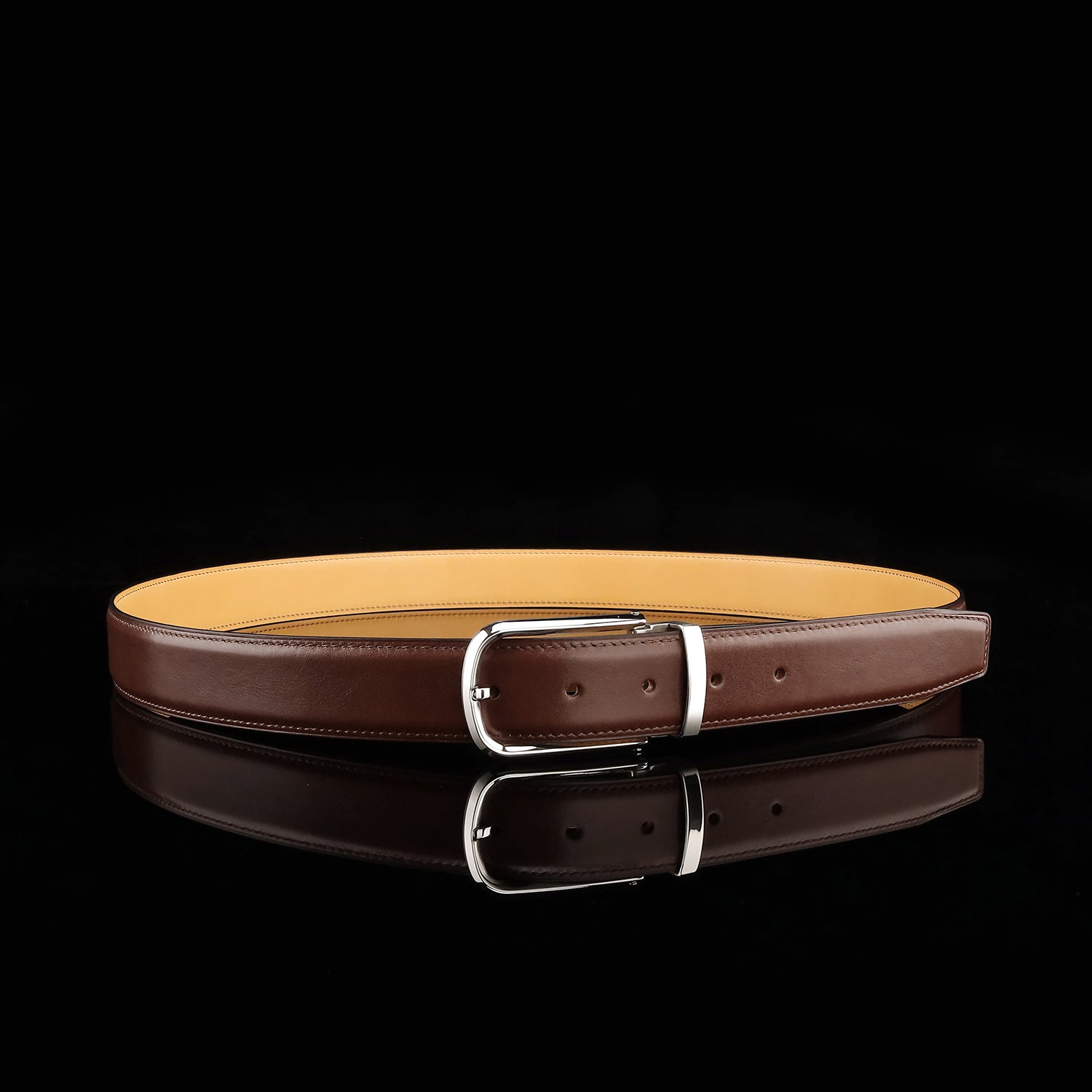 BELTLEY Brown Calfskin Leather Belt with Silver Buckle