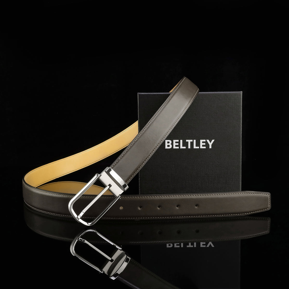 BELTLEY Brown Calfskin Leather Belt with Silver Buckle