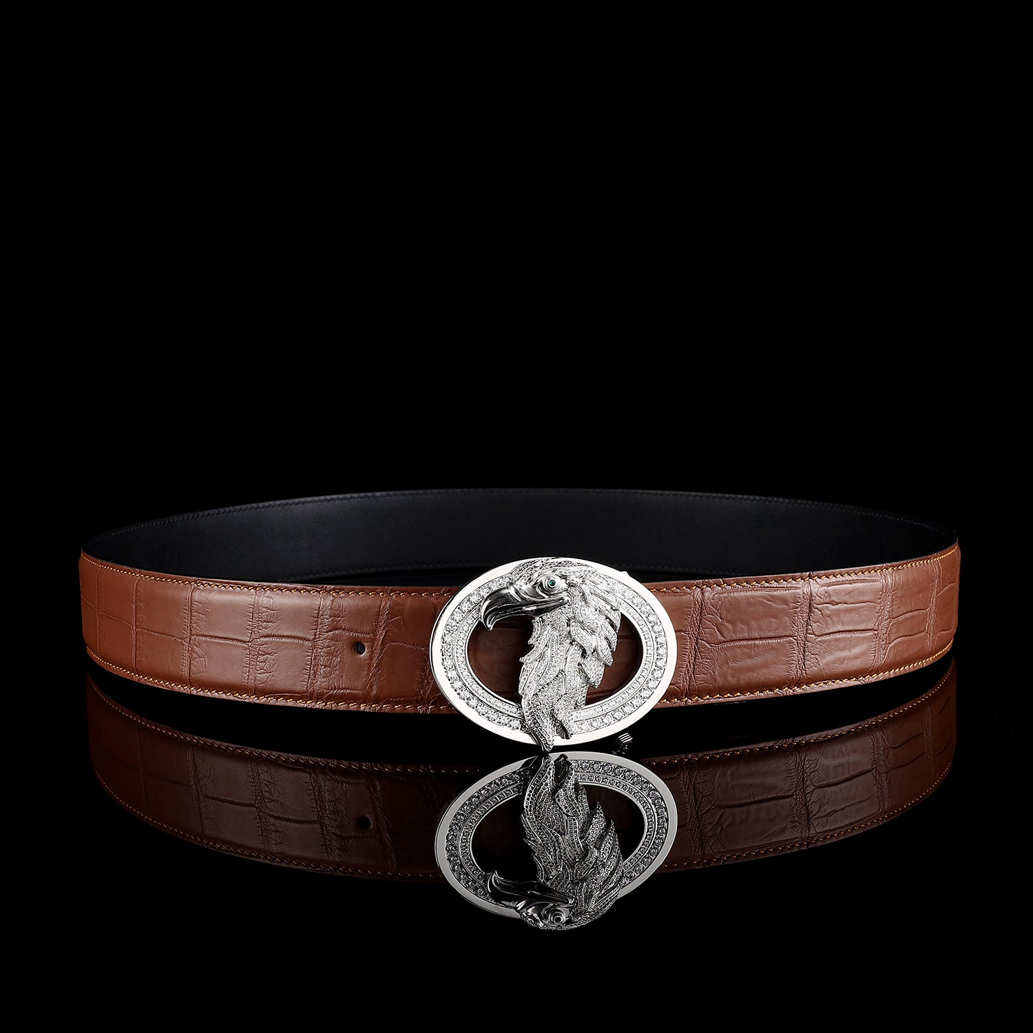 BELTLEY Brown Crocodile Belts for Sale with Sivler Eagle Buckle