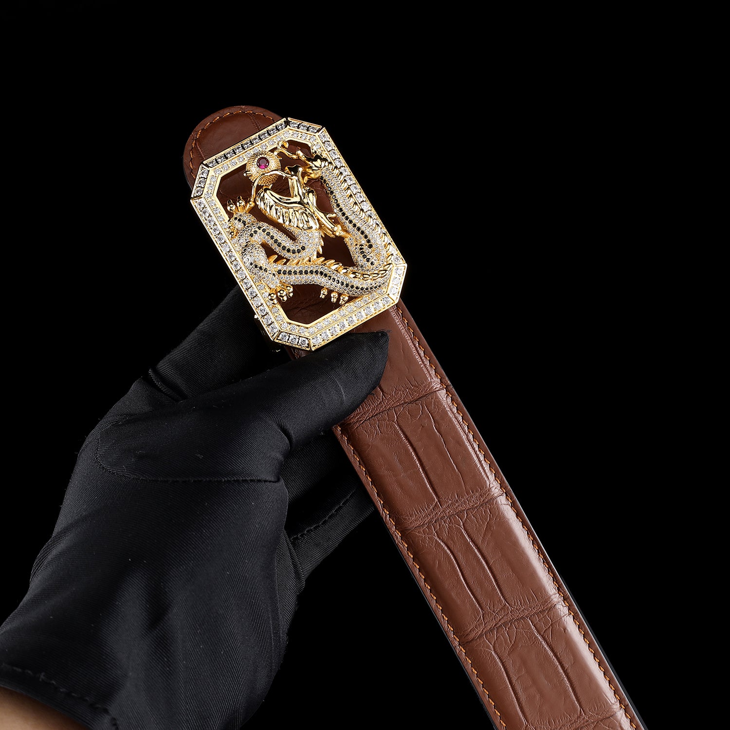 BELTLEY Brown Genuine Crocodile Leather Belt