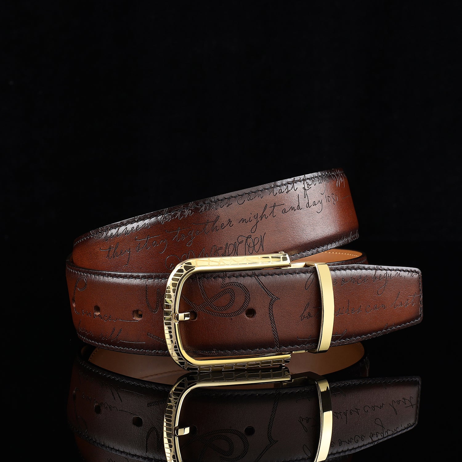 BELTLEY Brown Hand-Rubbed Patina Belt for Men