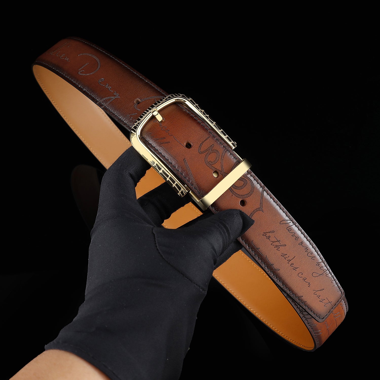 BELTLEY Brown Hand-Rubbed Patina Belt for Men