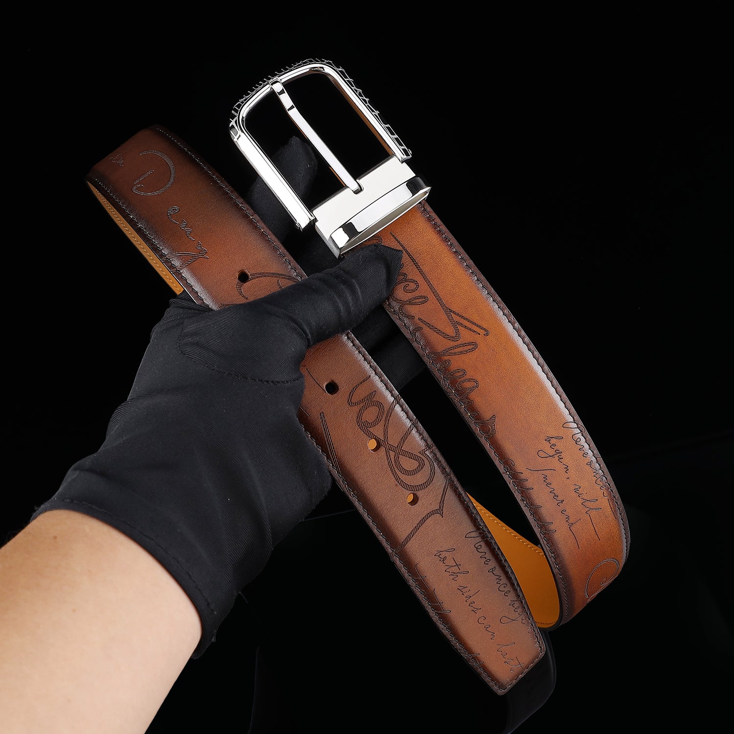 BELTLEY Brown Hand-Rubbed Patina Belt for Men