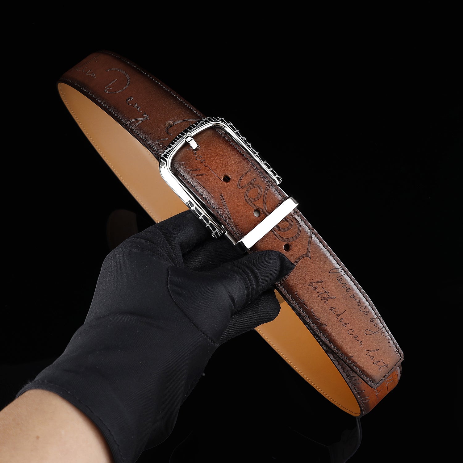 BELTLEY Brown Hand-Rubbed Patina Belt for Men
