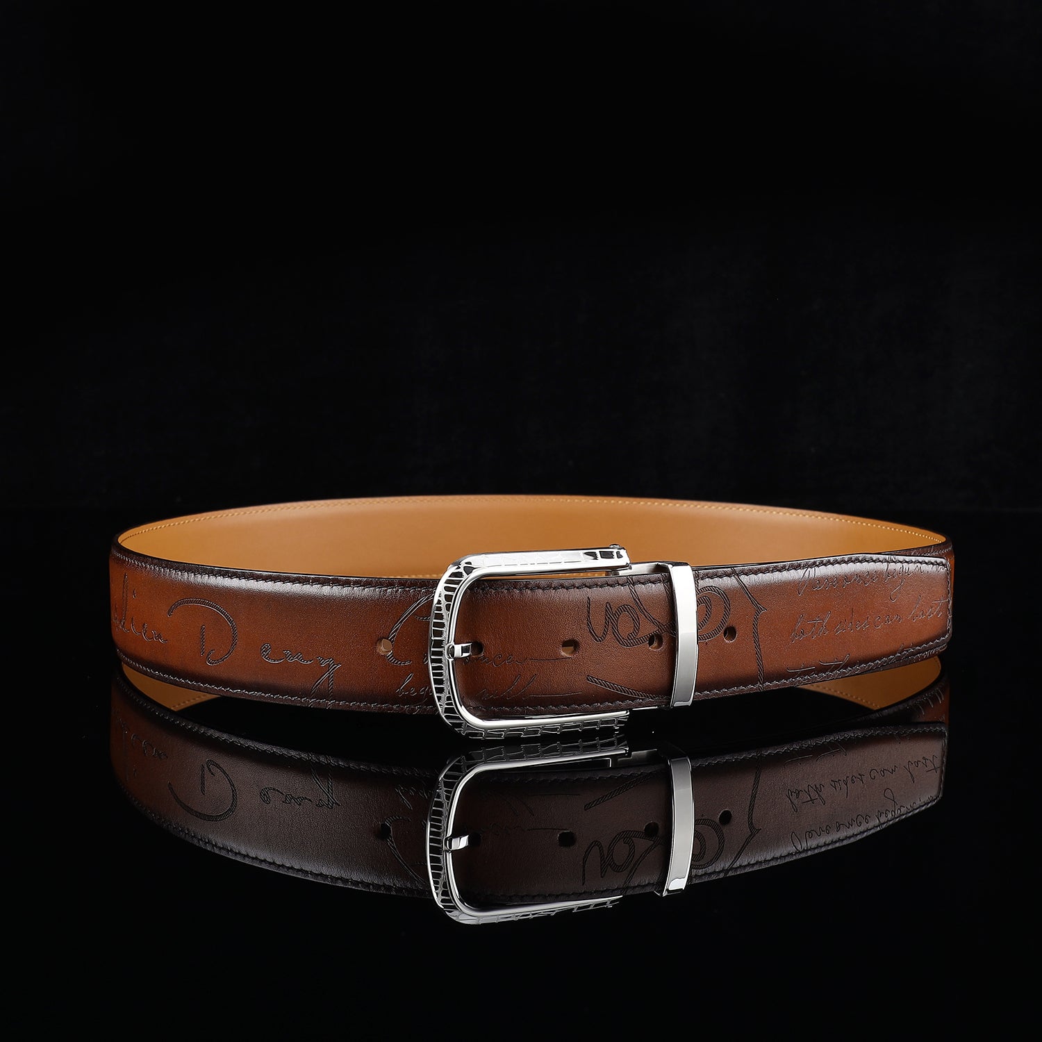 BELTLEY Brown Hand-Rubbed Patina Belt for Men