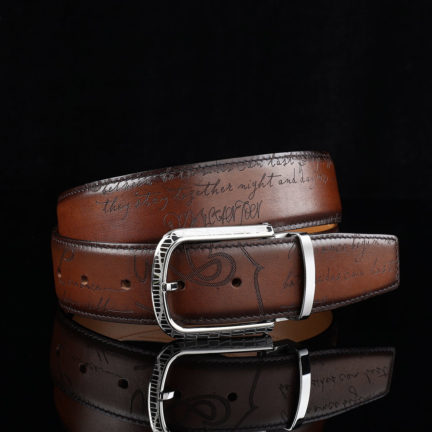 BELTLEY Brown Hand-Rubbed Patina Belt for Men