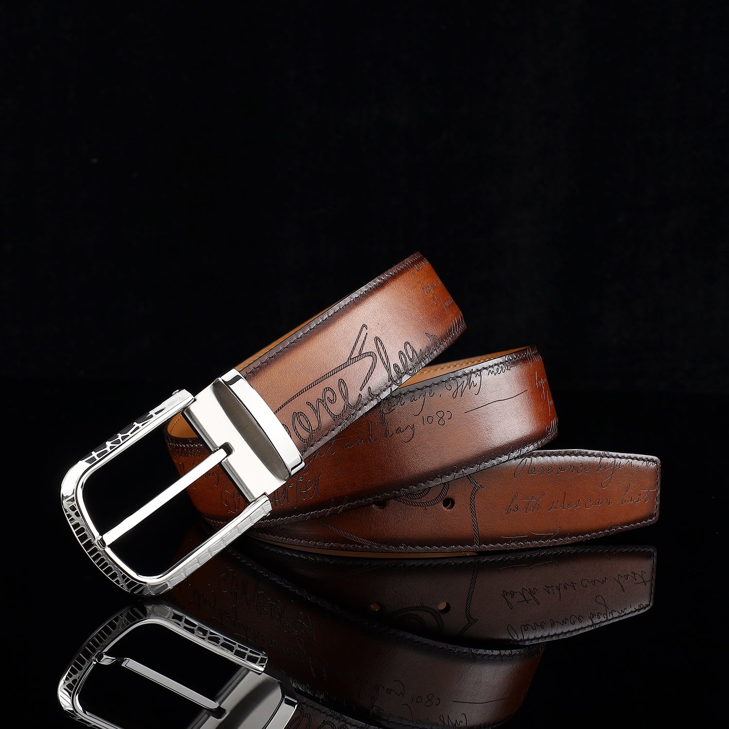 BELTLEY Brown Hand-Rubbed Patina Belt for Men