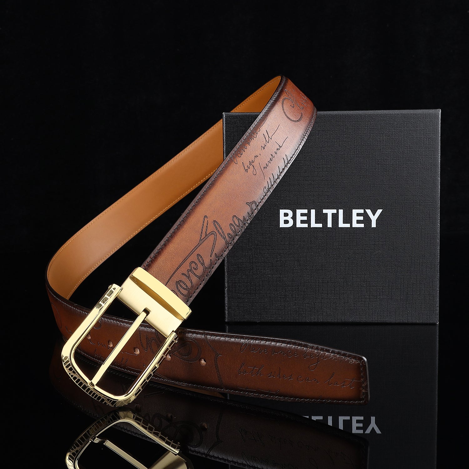 BELTLEY Brown Hand-Rubbed Patina Belt for Men