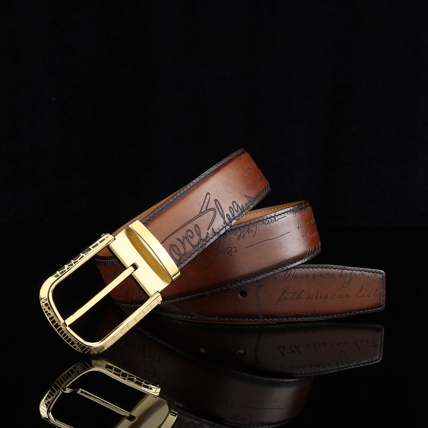 BELTLEY Brown Hand-Rubbed Patina Belt for Men