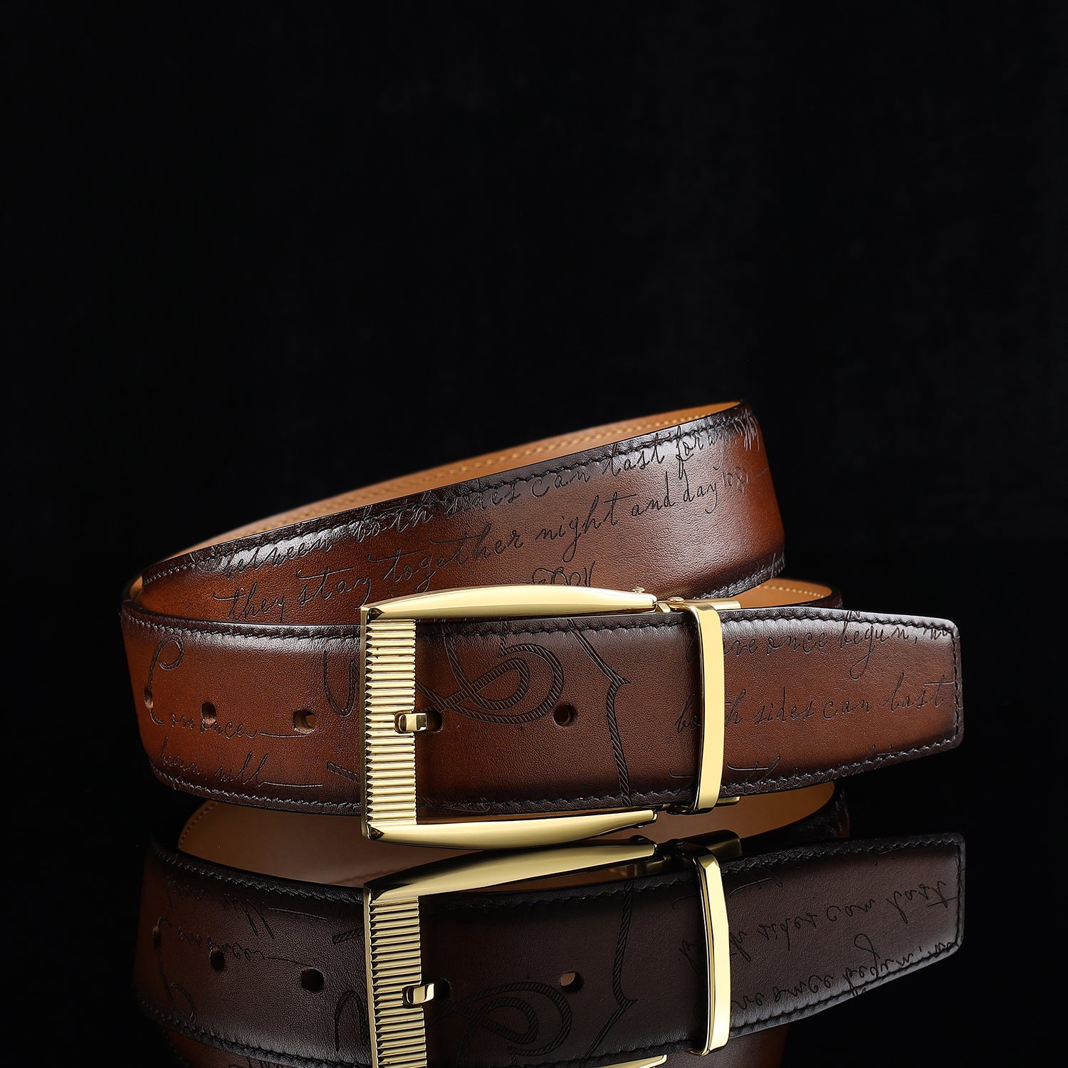 BELTLEY Brown Hand-Rubbed Patina Casual Belt 1.5 Inches