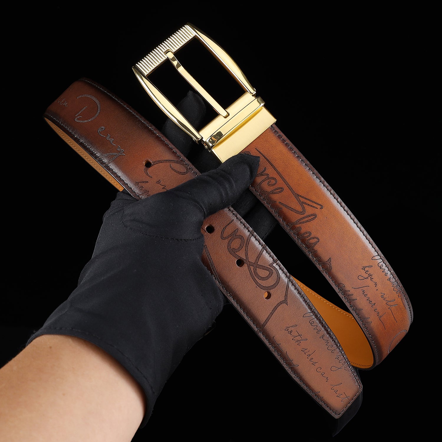 BELTLEY Brown Hand-Rubbed Patina Casual Belt 1.5 Inches