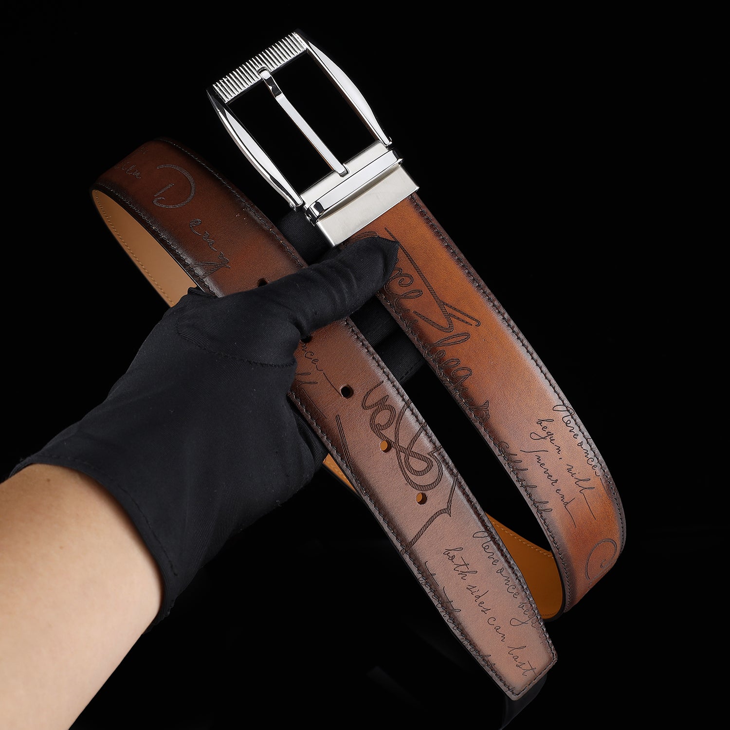 BELTLEY Brown Hand-Rubbed Patina Casual Belt 1.5 Inches